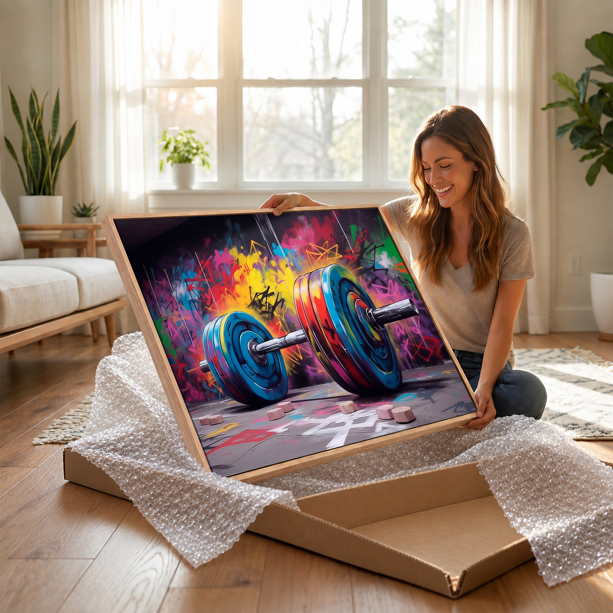 13549-MGV-CV-36X24 - Abstract Graffiti Barbell Canvas Wall Art | Urban Fitness Meets Bold Street Art