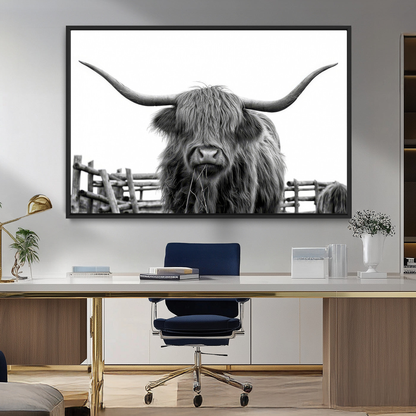 58188-MGV-FC-36X24_Black-Longhorn Canvas Print, Bighorn Cow Wall Art Canvas Print