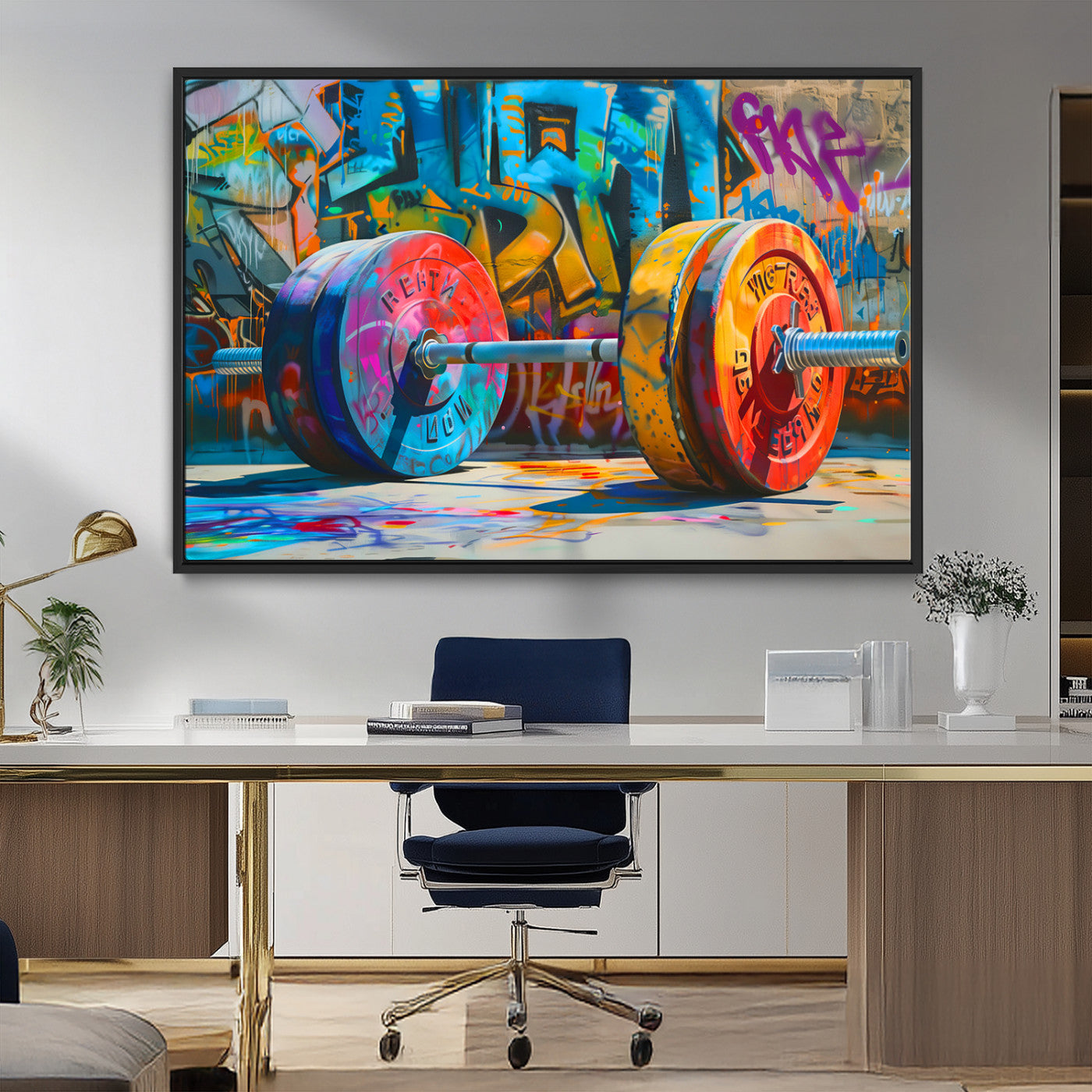 MGV-FC-36X24 - Fitness Gym Barbell Graffiti Wall Art Canvas Print
