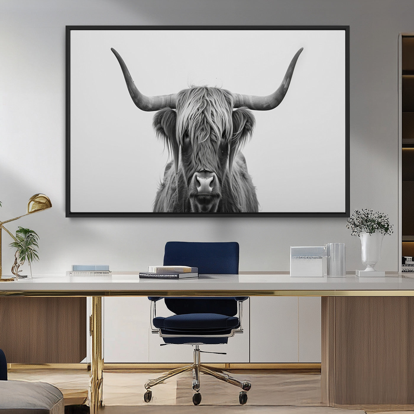 -Farmhouse Longhorn Wall Art Canvas Print, Longhorn Texas Wall Art Canvas Print