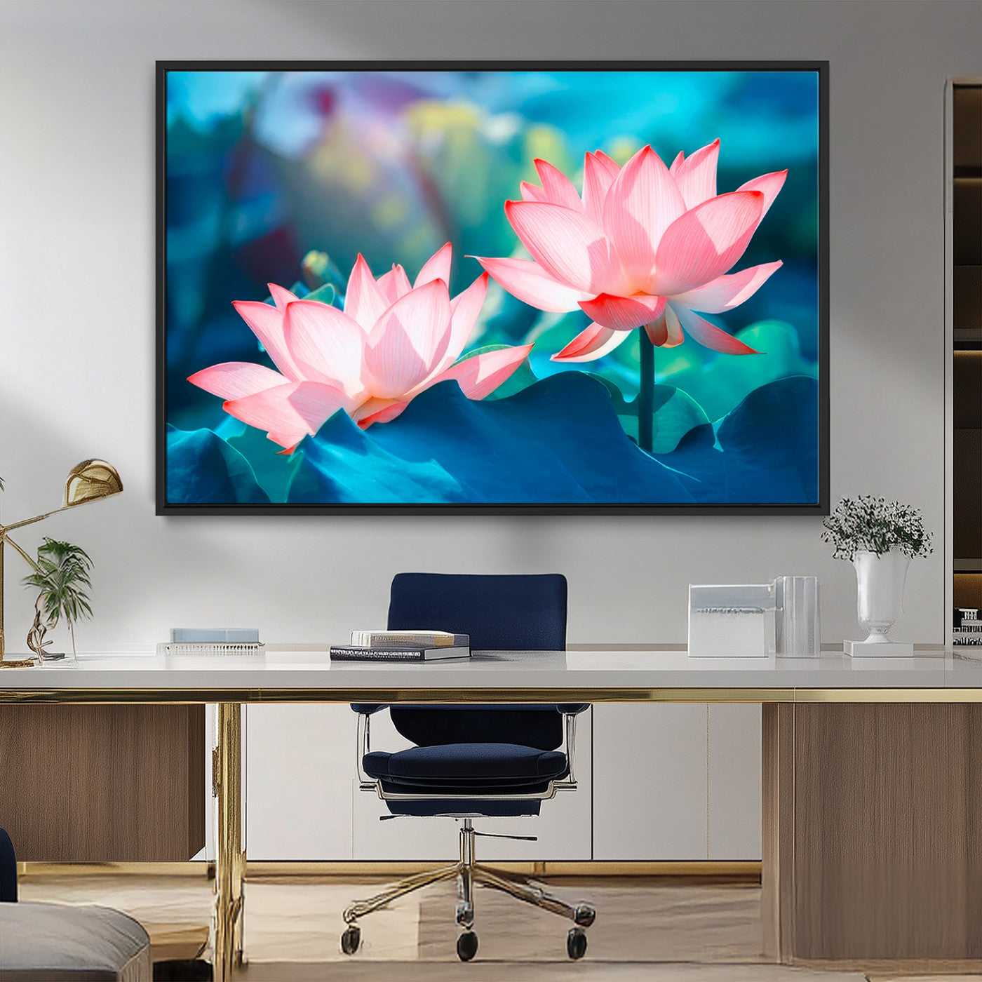 MGV-FC-36X24 - Pink Lotus Flower Canvas Wall Art | Vibrant Floral Wall Decor for Living Room, Office, or Bedroom | Large Botanical Art