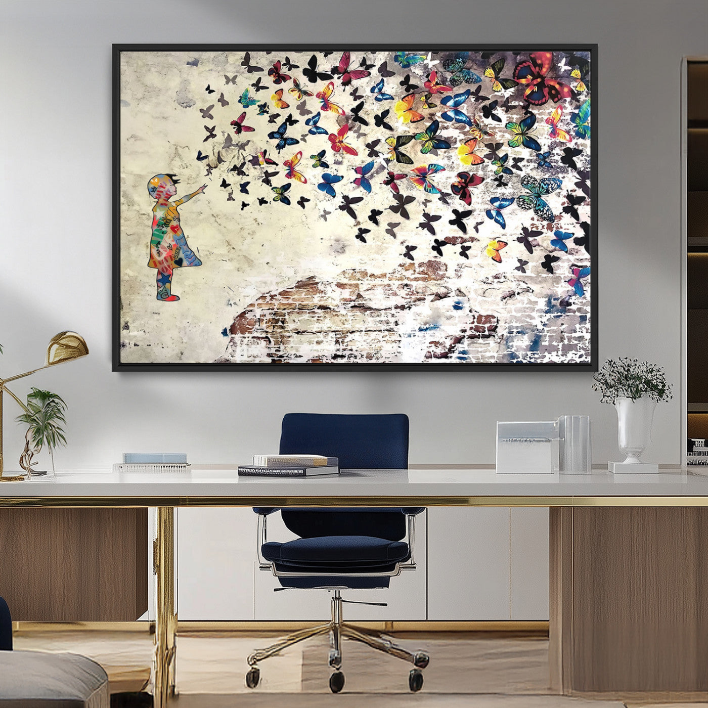 MGV-FC-36X24 - Banksy Wall Art - Banksy Girl Butterfly Graffiti Wall Art Canvas Print - Butterfly Girl and Freedom Flight - Vibrant Street Art Print