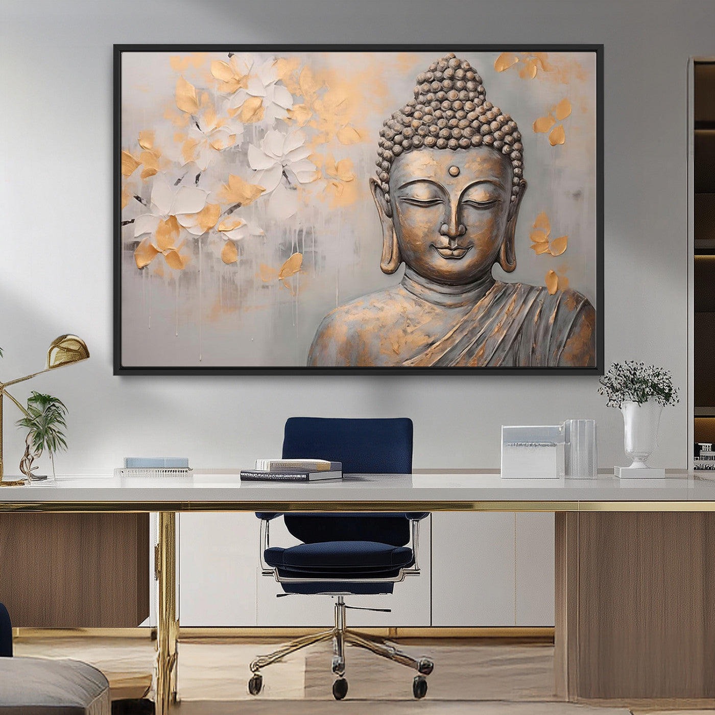 MGV-FC-36X24 - Abstract Buddha Statue Wall Art Canvas Print - Modern Meditation Decor for Living Room, Office, Yoga Studio Decor