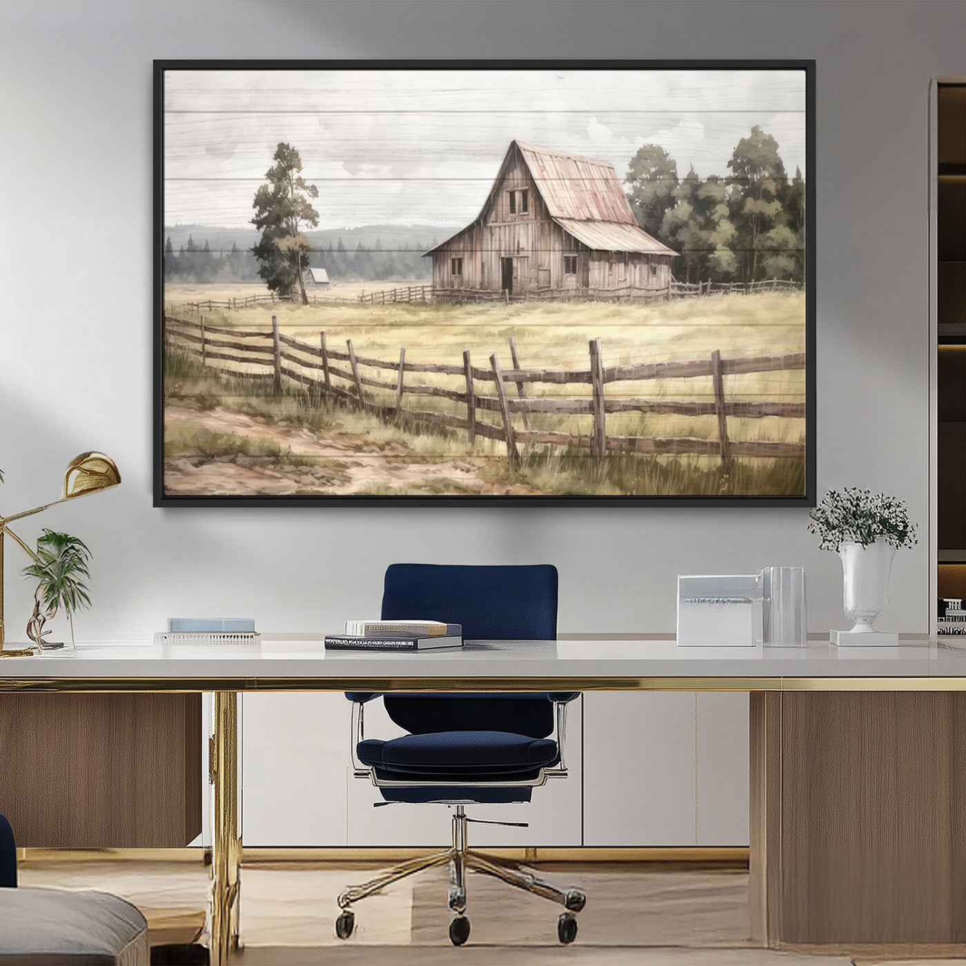 MGV-FC-36X24 - Rustic Farmhouse Barn Wall Art | 3-Panel Framed Gallery Wrap Giclee Canvas Print for Living Room, Farmhouse, or Office | Country Landscape Wall Art