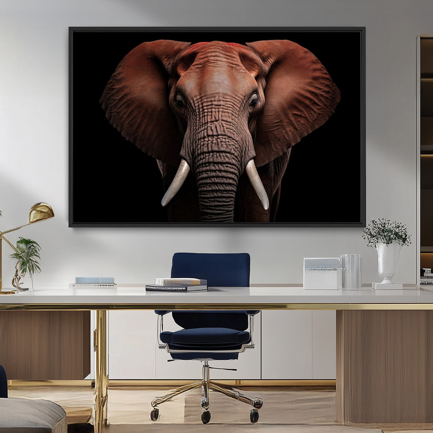 21941-MGV-FC-36X24_Black-Wild Elephant Wall Art Canvas Print, Africa Savannah Wild Animal Wall Decor Print