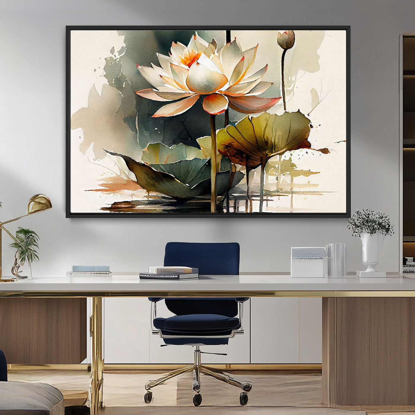 MGV-FC-36X24 - Lotus Flower Watercolor Canvas Print – A Symbol of Serenity and Growth, Captured in Soft Watercolors – Contemporary Wall Art for Tranquil Spaces