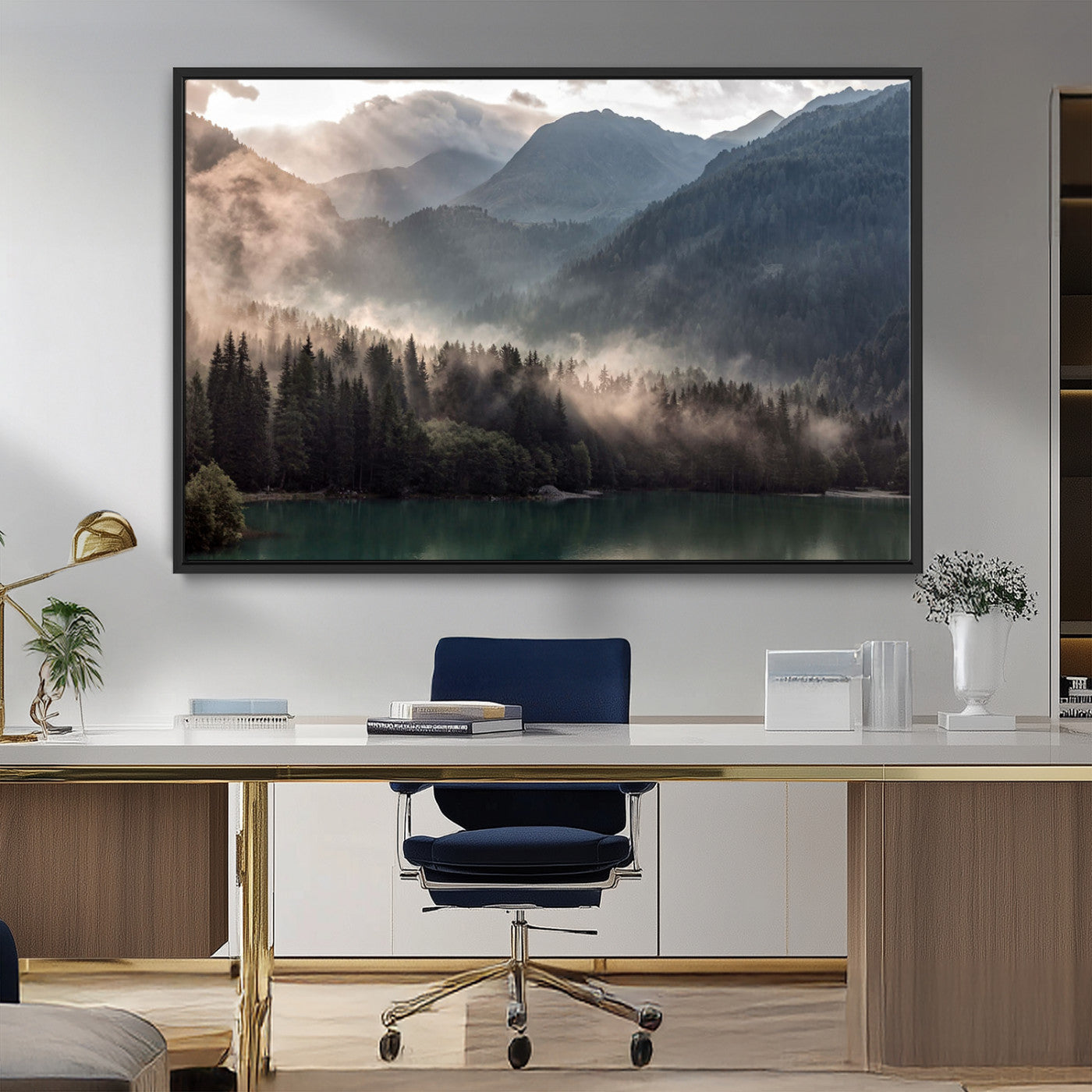 MGV-FC-36X24 - Foggy Mountain Canvas Print Forest Wall Art