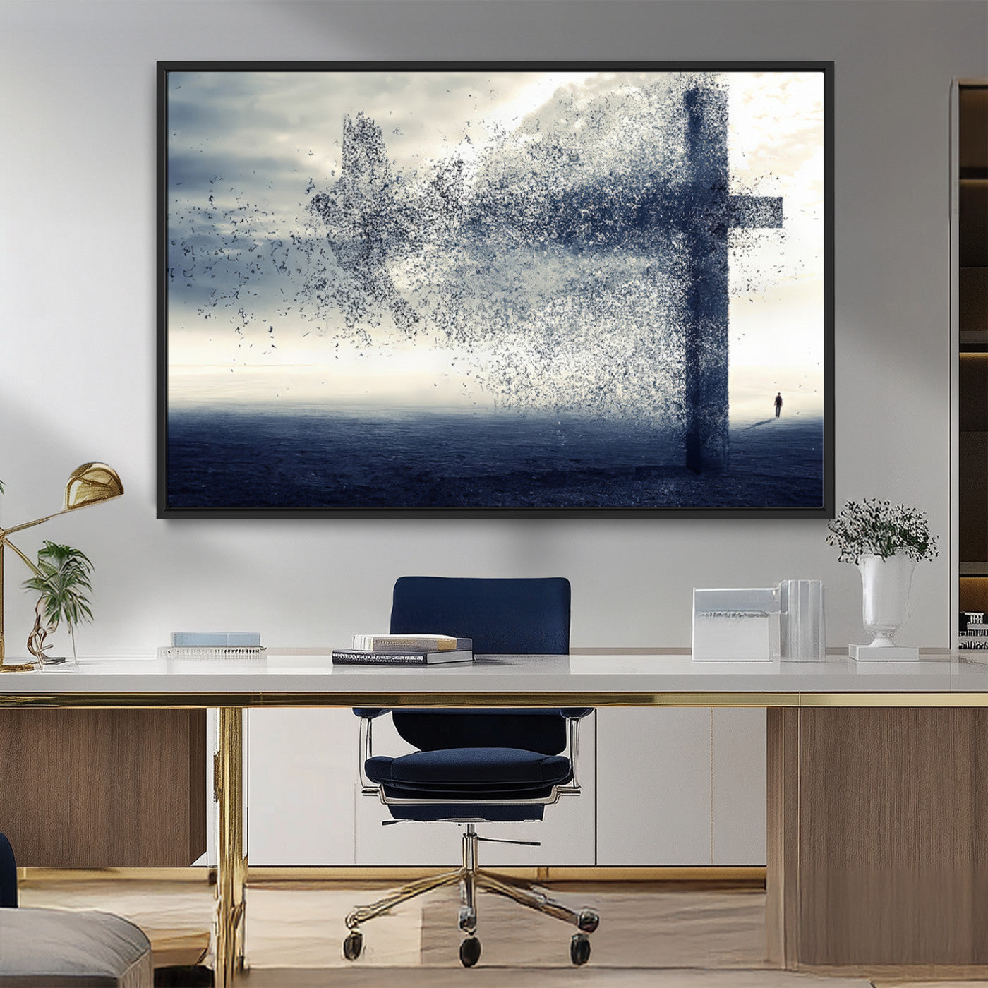 MGV-FC-36X24 - Jesus and the Fading Cross Wall Art Print – Symbol of Faith, Christian Wall Art Canvas Print, Framed and Ready to Hang