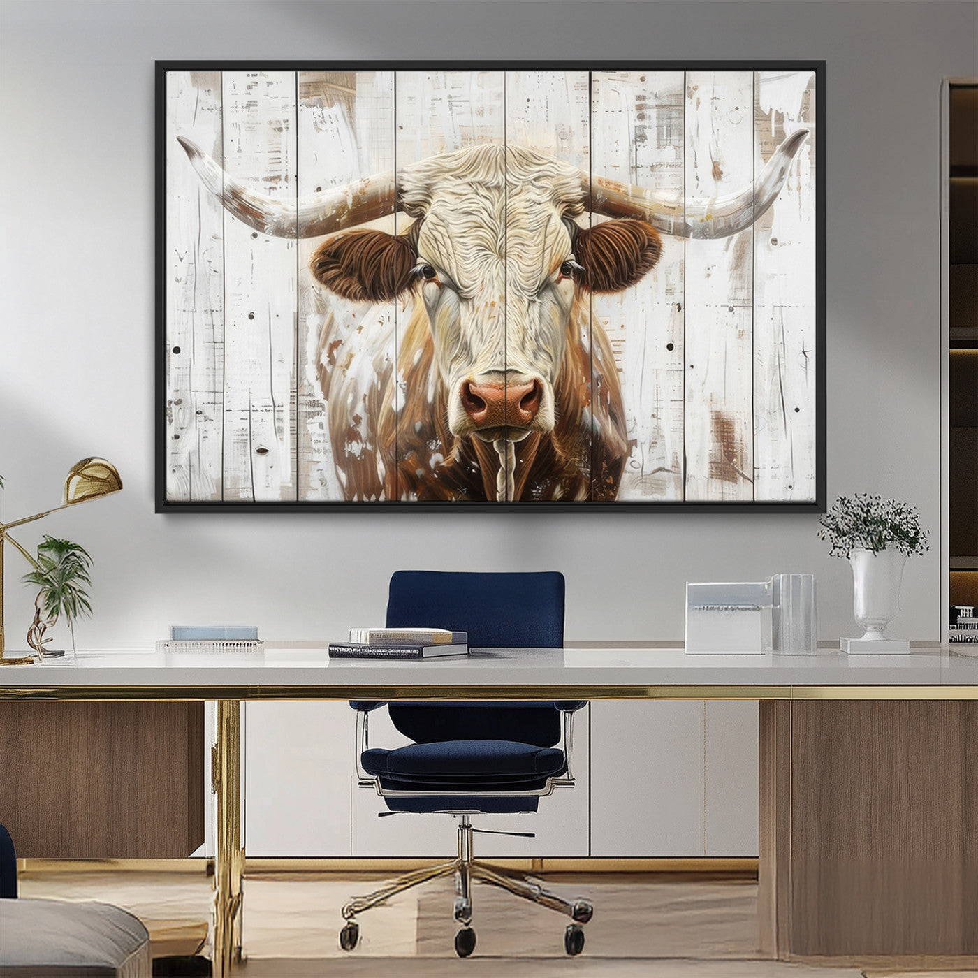 -Rustic Longhorn Bull Wall Art Canvas Set – Western-Inspired Farmhouse Décor - Ready to Hang