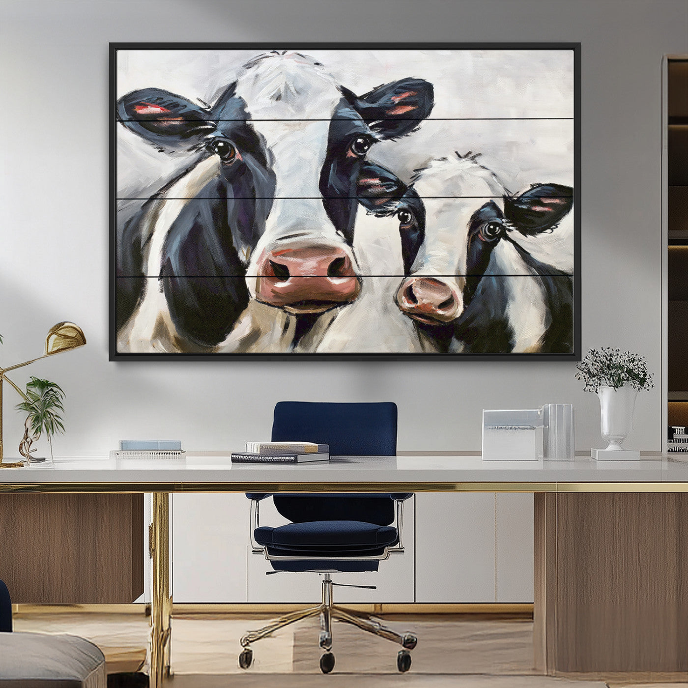 28934-MGV-FC-36X24_Black-Vintage Baby and Mom Cattle Wall Art Canvas Print