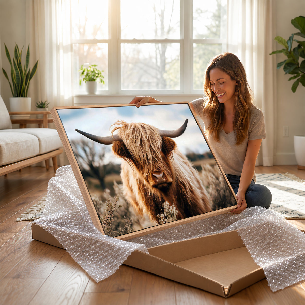 55903-_Poster-30x20 - Scottish Cow Longhorn Wall Art Canvas Print