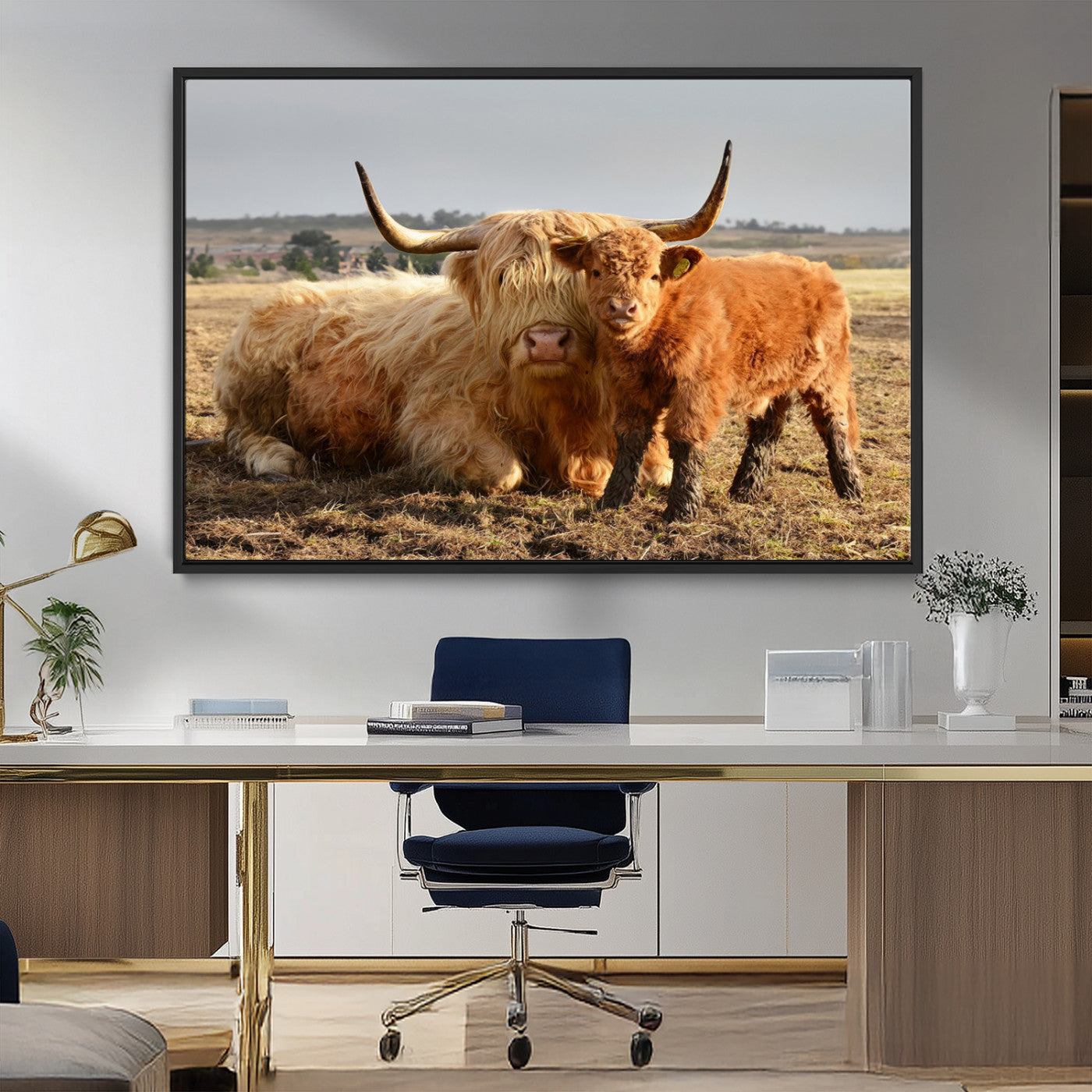 MGV-FC-36X24 - Highland Cow Canvas Wall Art Animal Print for Farm House Decor