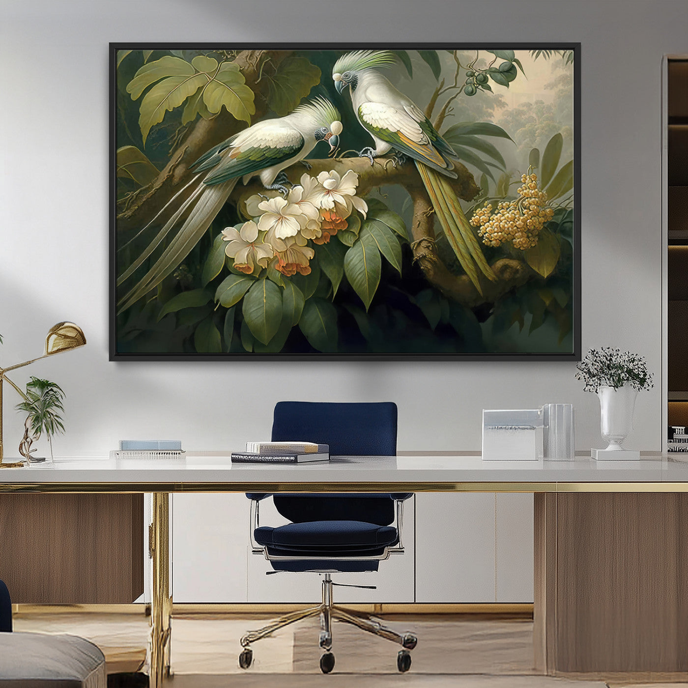 84047-MGV-FC-36X24_Black-Tropical Paradise Print Wall Art Stunning Artwork of a Parrot in a Lush Forest with Beautiful