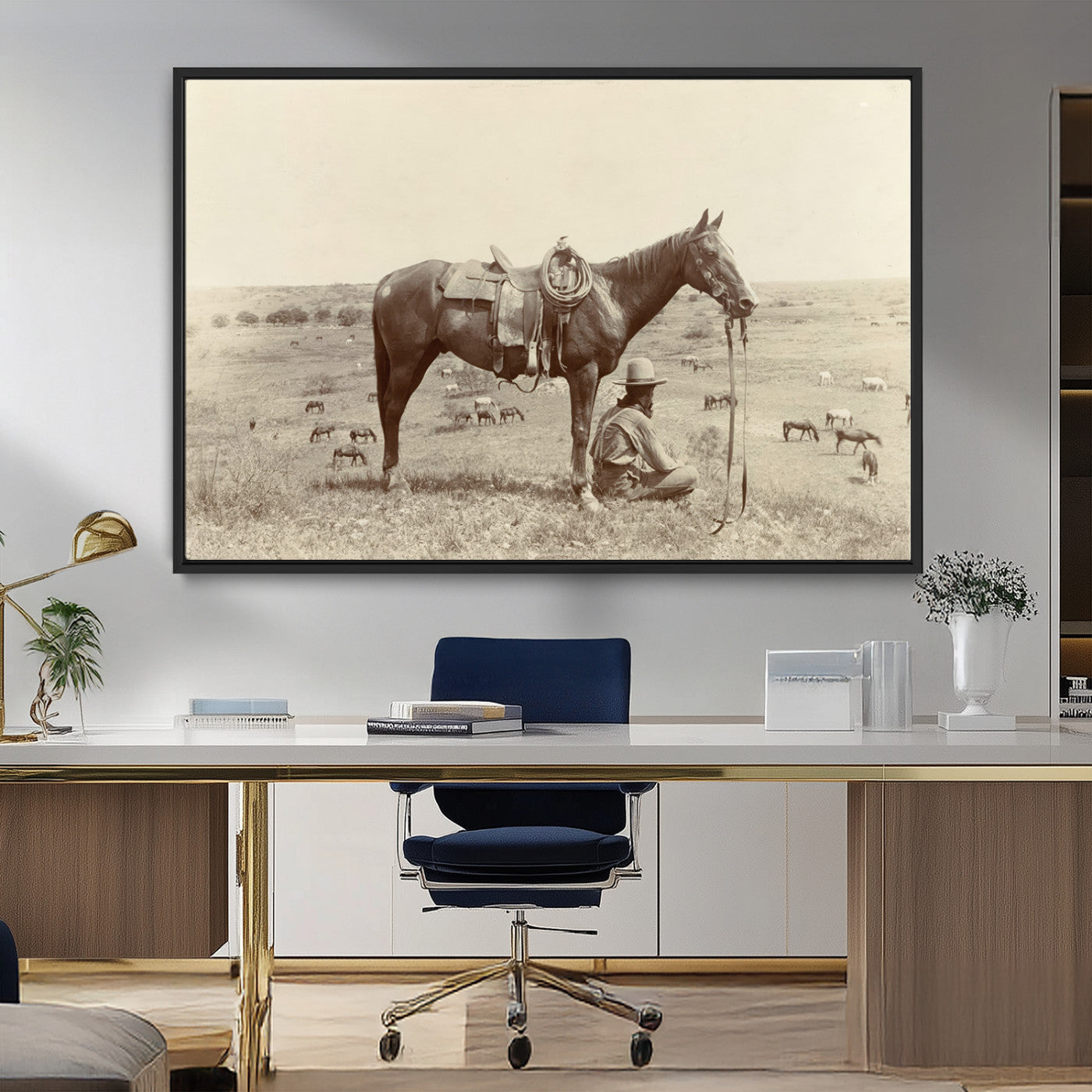 MGV-FC-36X24 - Cowboy Wall Art - Western Horse Canvas Print - Vintage Western Wall Art Canvas Print, Ready to Hang