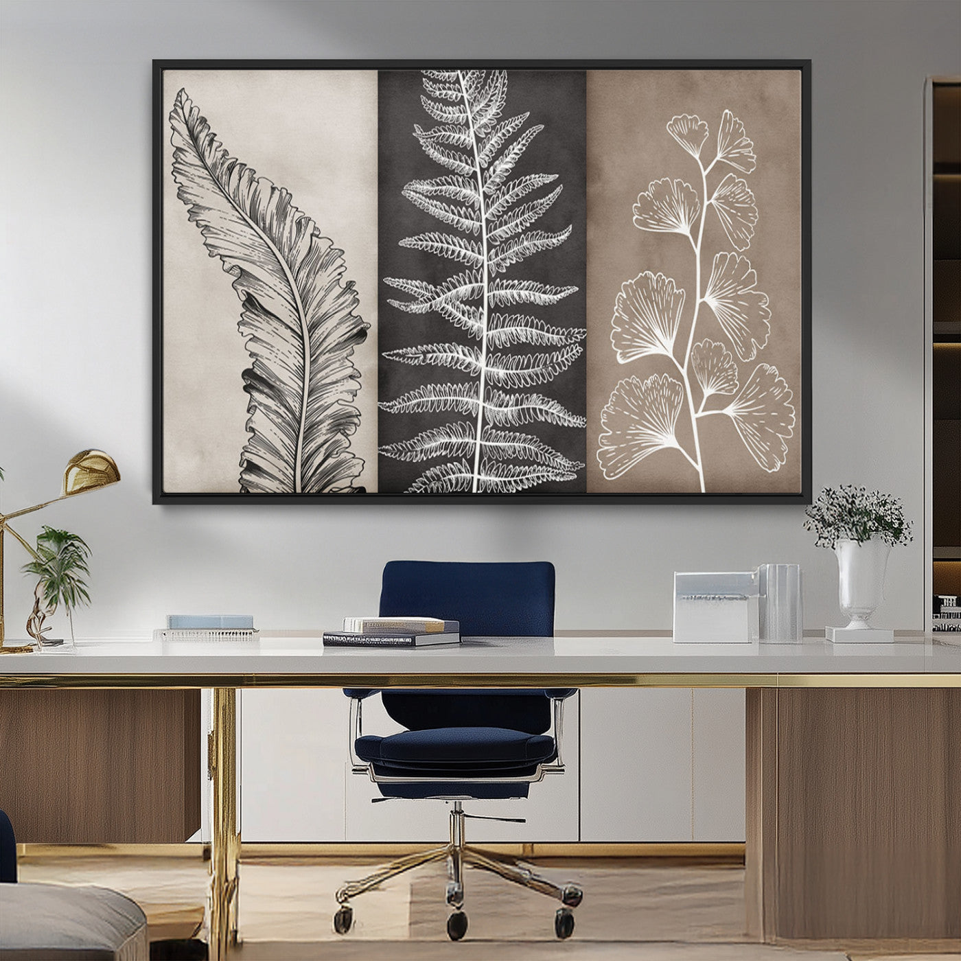 MGV-FC-36X24 - Minimalist Botanical Wall Art Canvas Print, Framed and Ready to Hang - Nature Art Print for Home