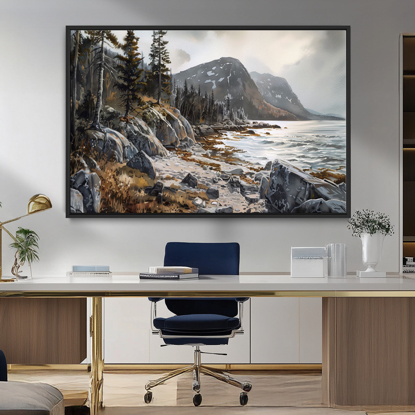 -Serene Coastal View of Acadia National Park - Stunning 3-Panel Wall Art Canvas Print, Framed, Ready