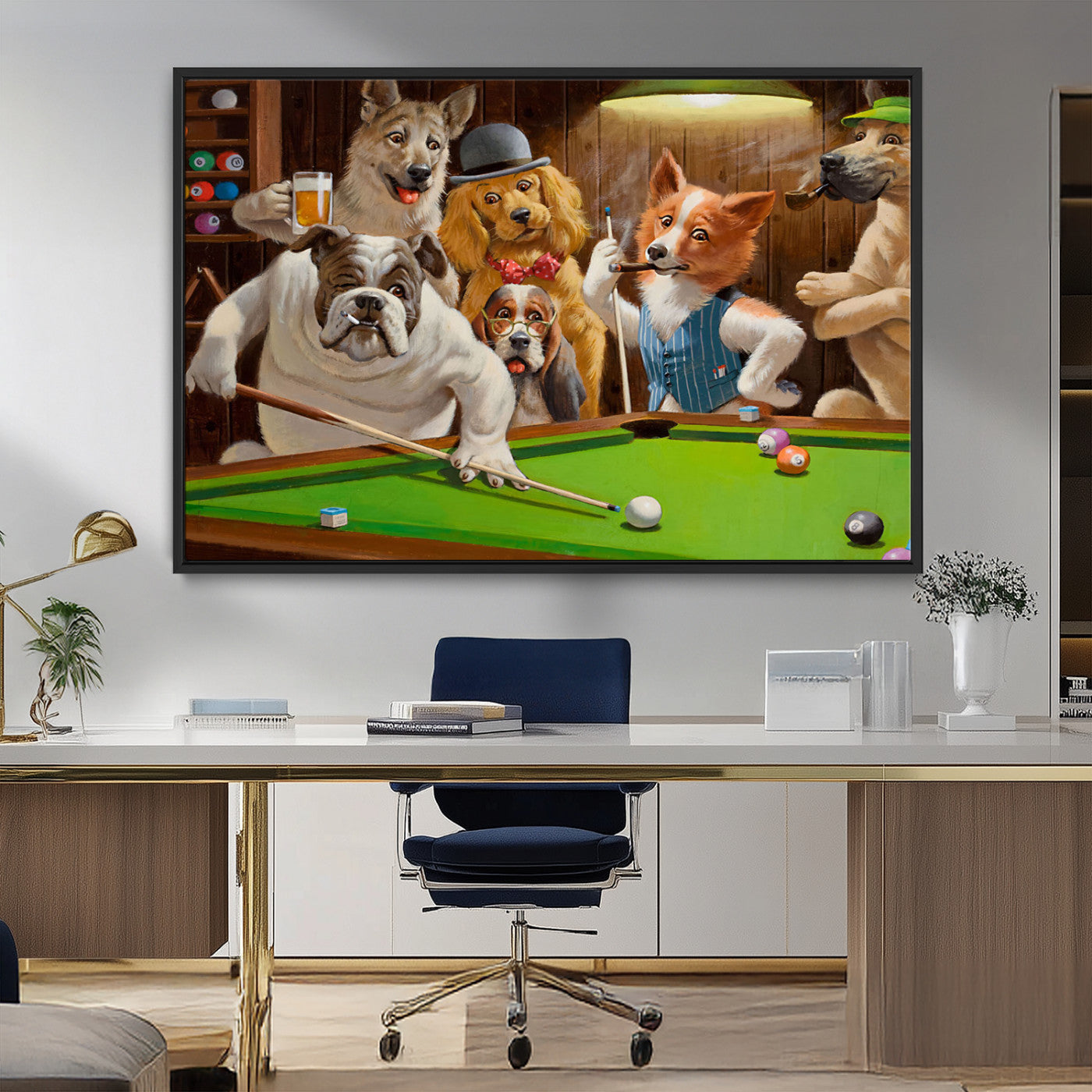 MGV-FC-36X24 - Dogs Playing Pool Canvas Wall Art Funny Gifts Dog Print