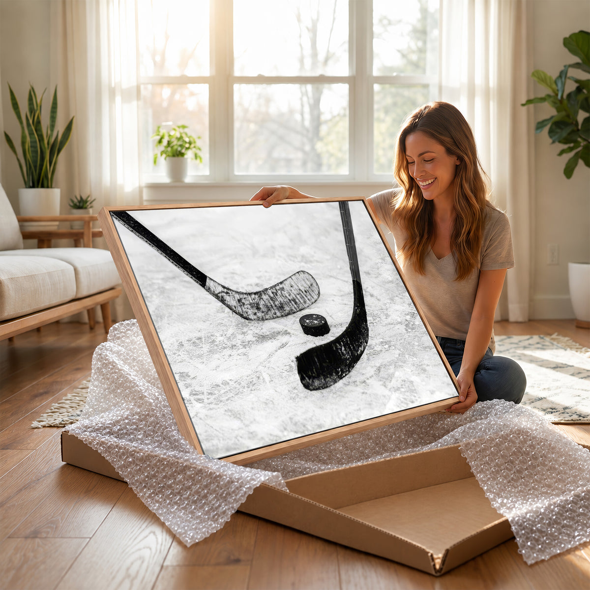 82900-MGV-CV-36X24 - Winter Ice Hockey Sport Canvas Wall Art Print, Hockey Wall Decor