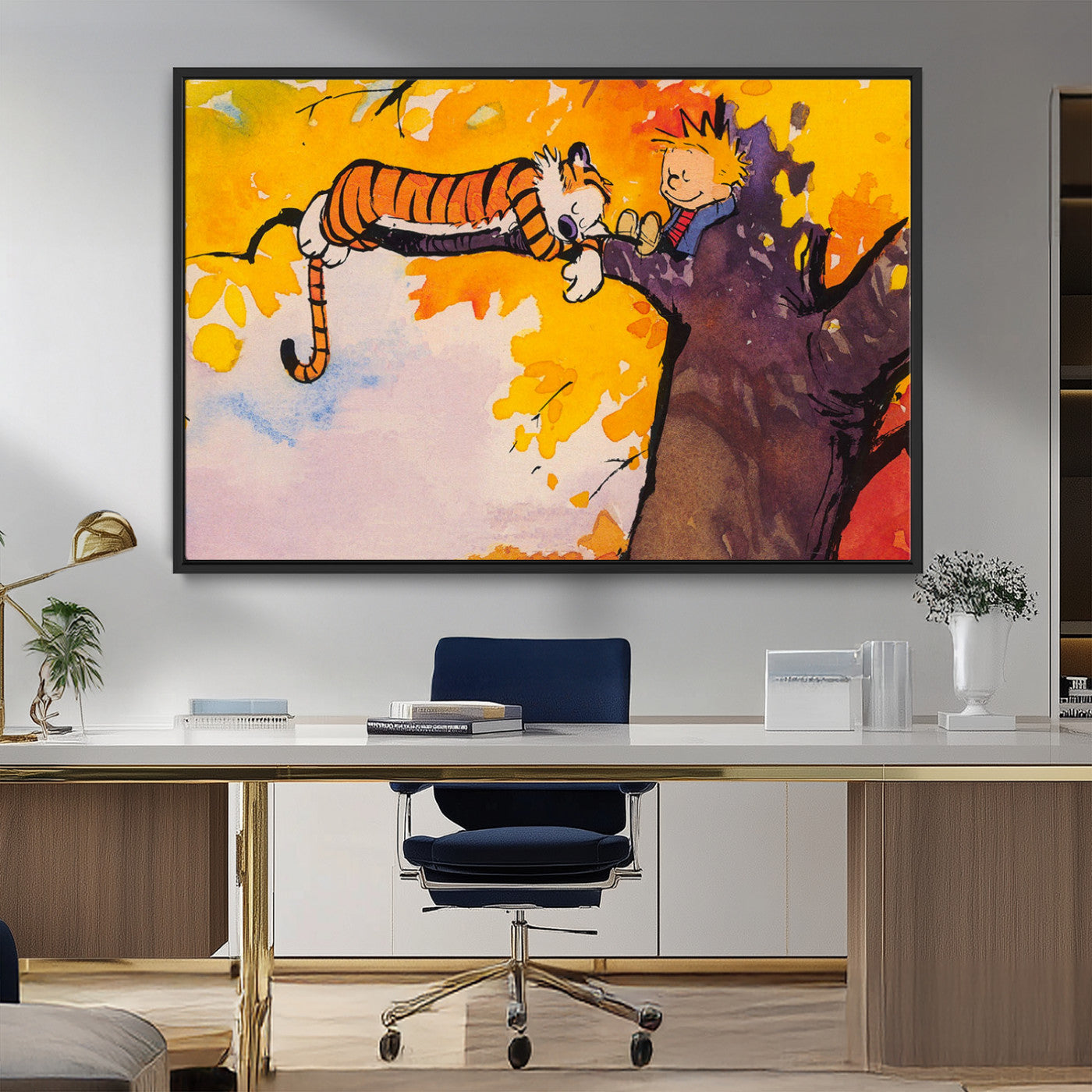 MGV-FC-36X24 - Calvin and Hobbes Tree Scene Canvas Print | 3 Panel Large Wall Art for Living Room or Kid’s Room,