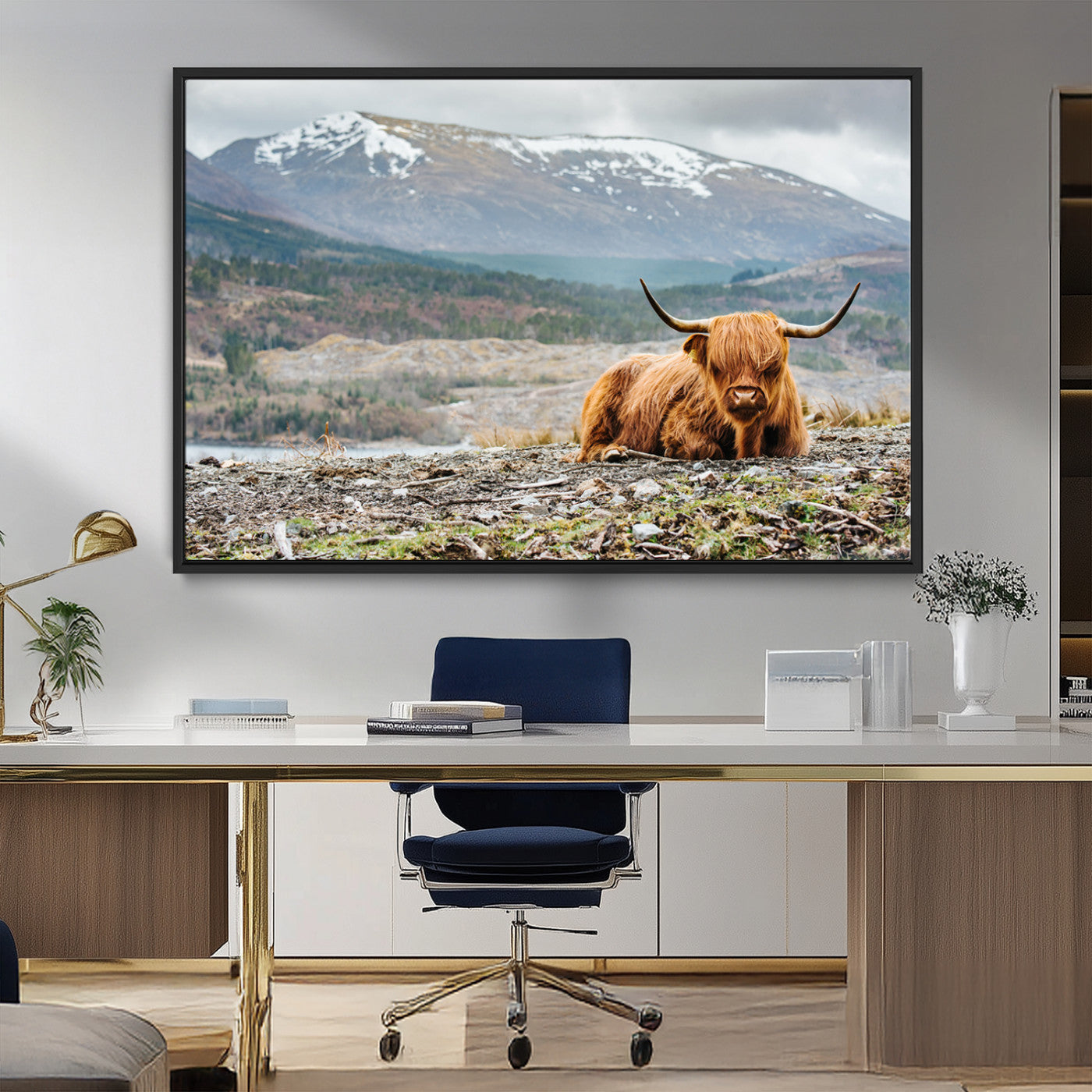 80252-MGV-FC-36X24_Black-Highland Cow Horn Farm Wall Art Canvas Print