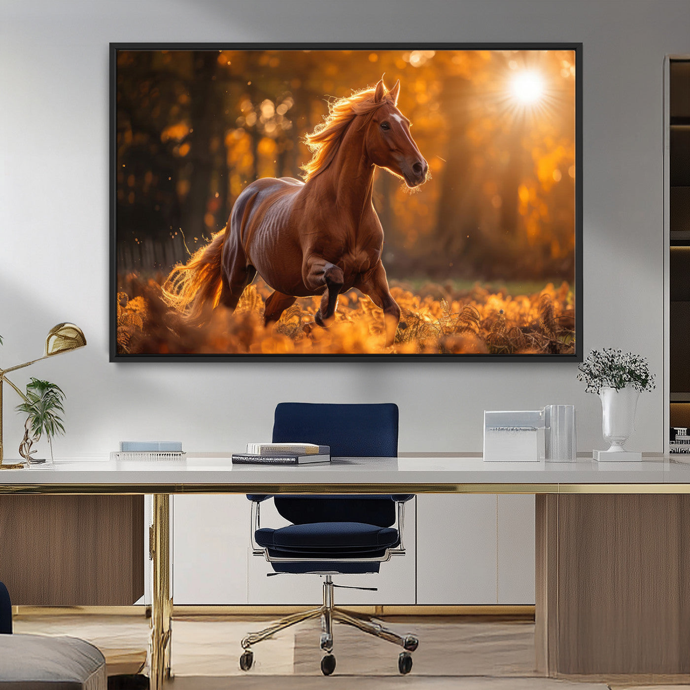 -Running Horse Sunset Forest Wall Art Canvas Print