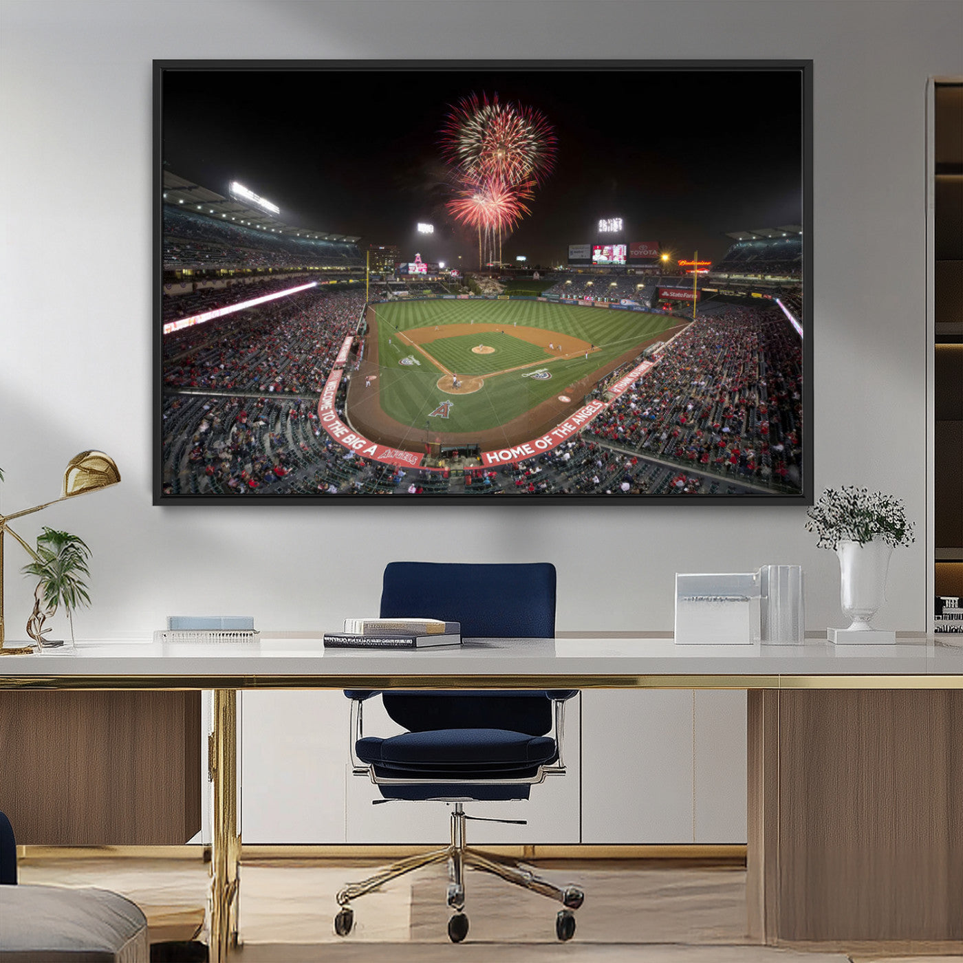 MGV-FC-36X24 - Fireworks at Angel Stadium – Los Angeles Angels Night Game Canvas Print, Framed, Ready to Hang