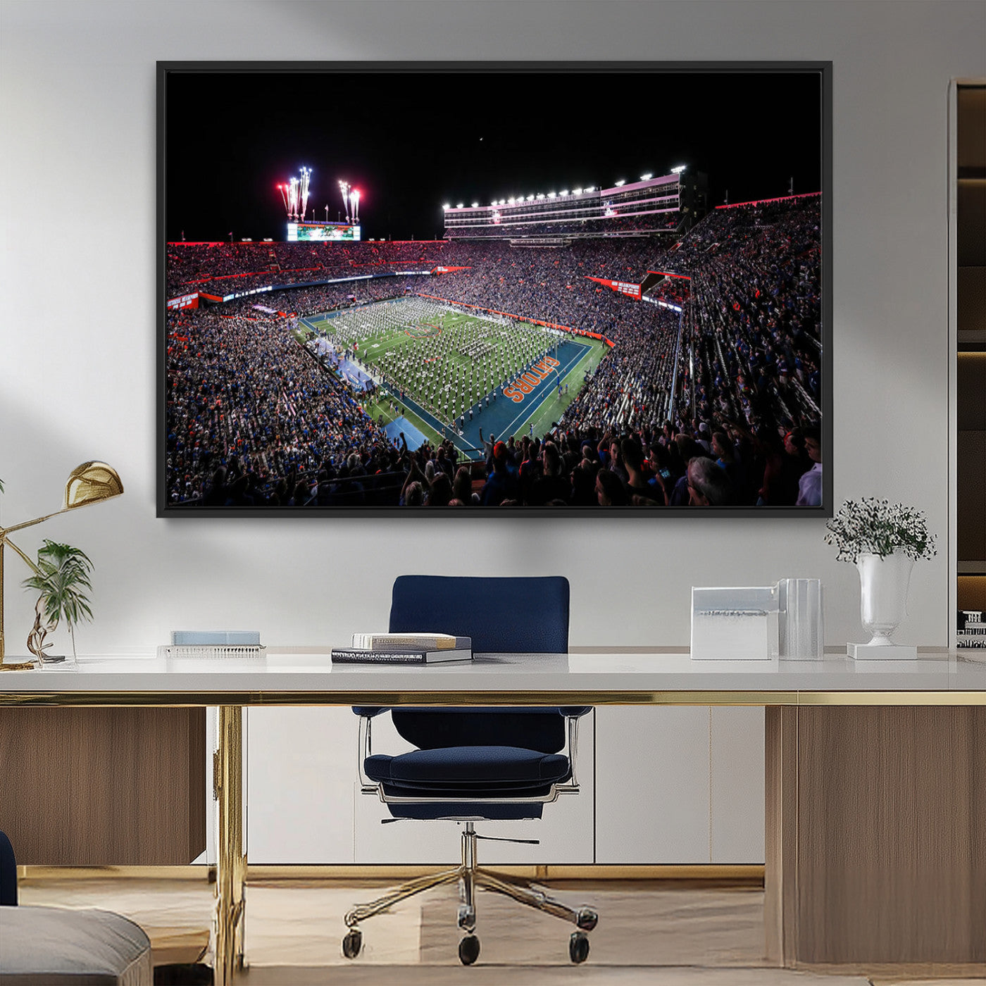 MGV-FC-36X24 - Ben Hill Griffin Stadium Night Game Triple Canvas Wall Art - Florida Gators Football Match