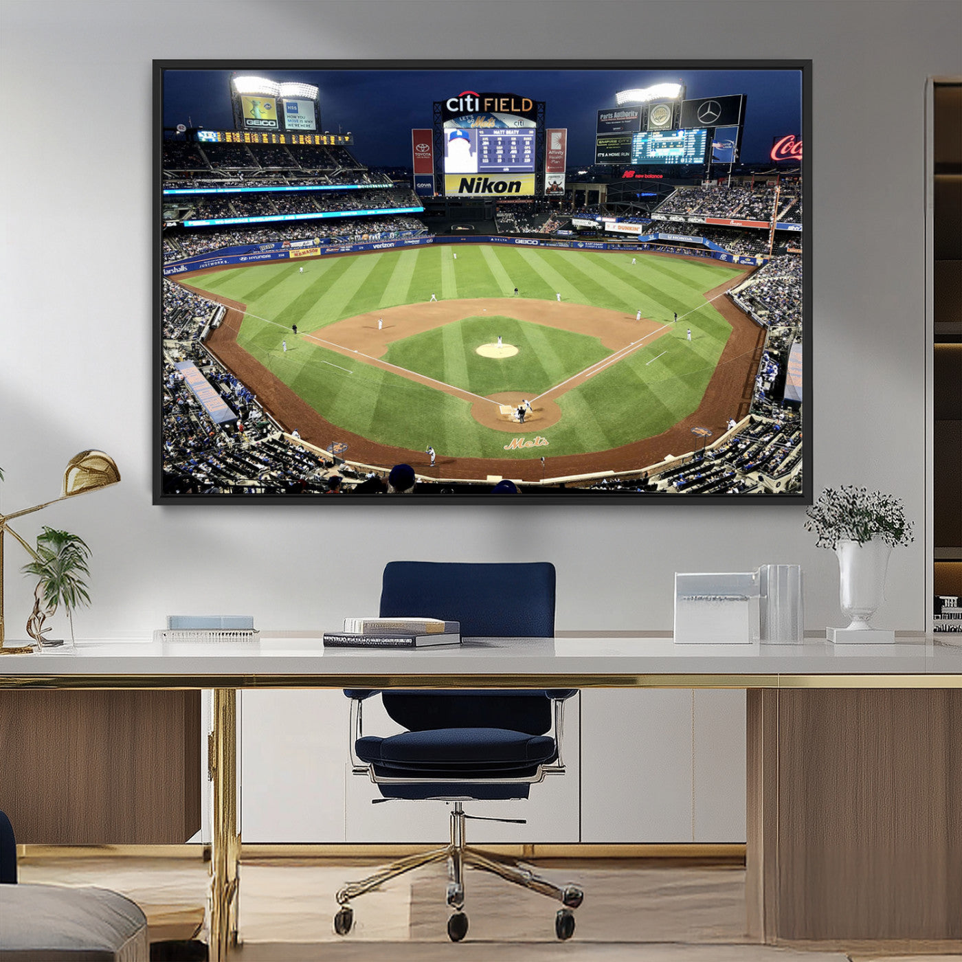 MGV-FC-36X24 - Citi Field Wall Art Print | 3-Panel New York Mets Baseball Stadium Canvas Print | Framed Sports Decor for Living Room, Man Cave, or Office Decor
