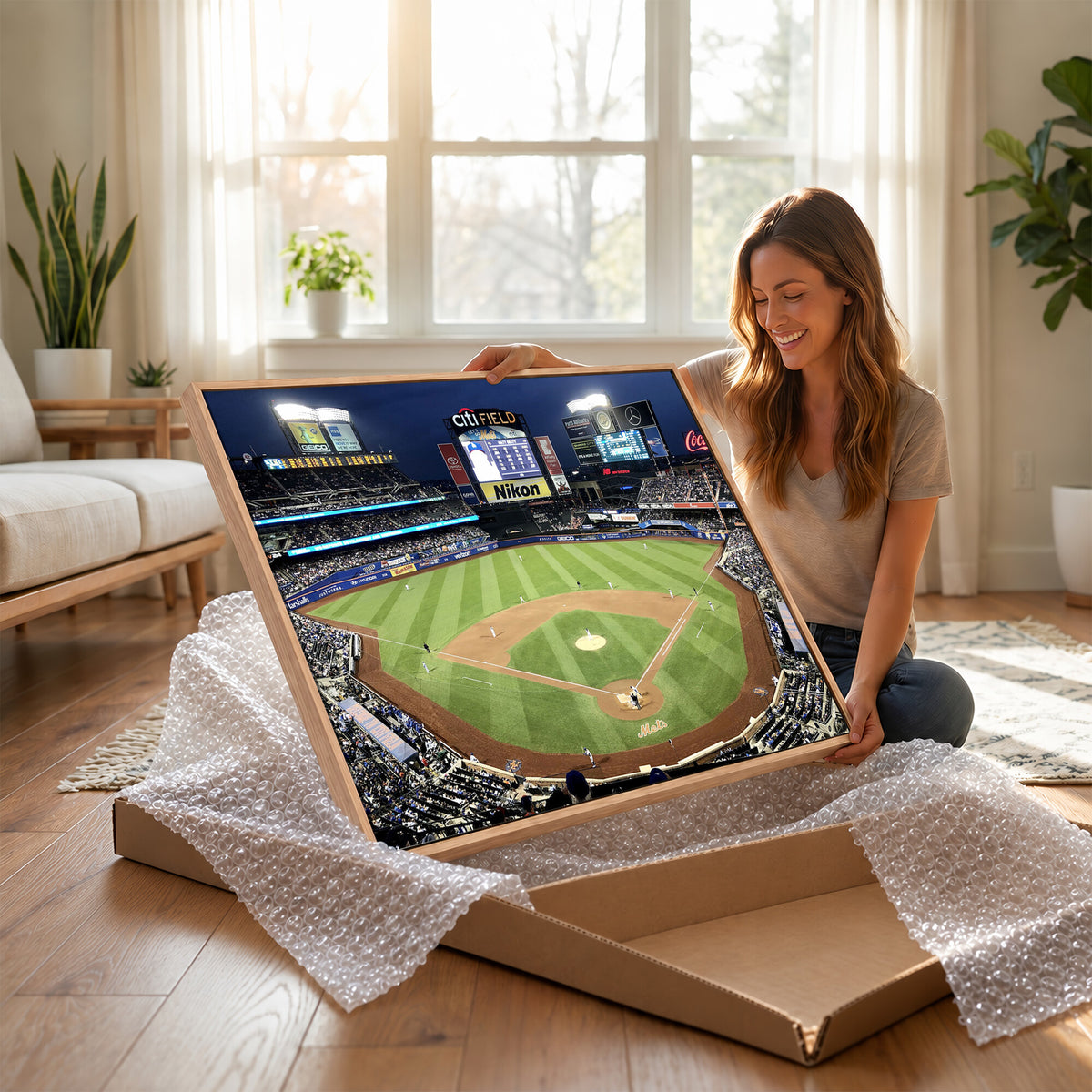 87666-MGV-CV-36X24 - Citi Field Wall Art Print | 3-Panel New York Mets Baseball Stadium Canvas Print | Framed Sports