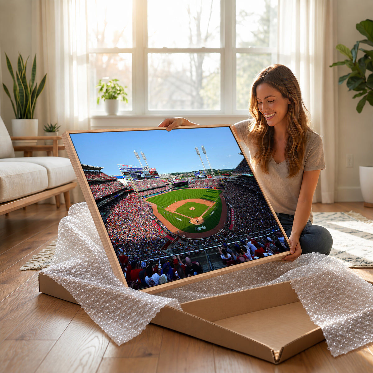90998-MGV-CV-36X24 - Cincinnati Reds Baseball Canvas Print | Great American Ball Park Stadium Wall Art