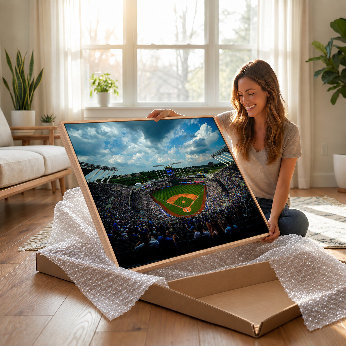 37127-MGV-CV-36X24 - 3-Panel Kauffman Stadium Wall Art Print | Large Kansas City Royals Baseball Canvas