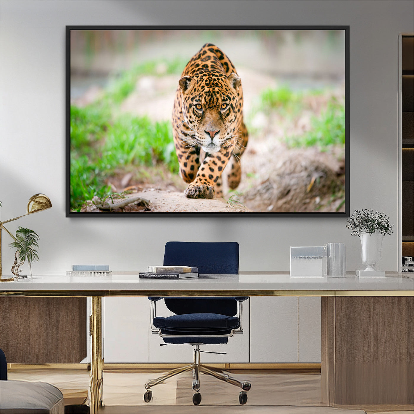 MGV-FC-36X24 - Leopard on the Prowl - Stunning Large Framed Canvas Wall Art for Living Room, Bedroom, or Office Décor, Vibrant Wildlife Print, Ready to Hang