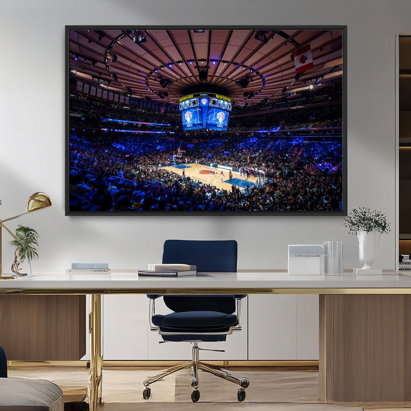 MGV-FC-36X24 - Madison Square Garden Basketball Arena Print - Madison Square Garden Basketball Game Triple Canvas Wall Art - NBA Match Atmosphere