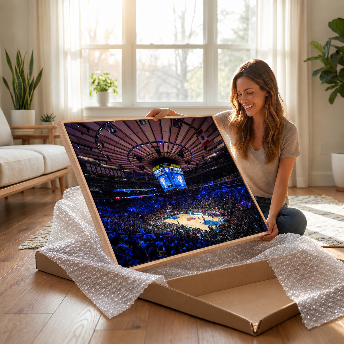 20491-MGV-CV-36X24 - Madison Square Garden Basketball Print Canvas, Basketball Game Triple Canvas Wall Art