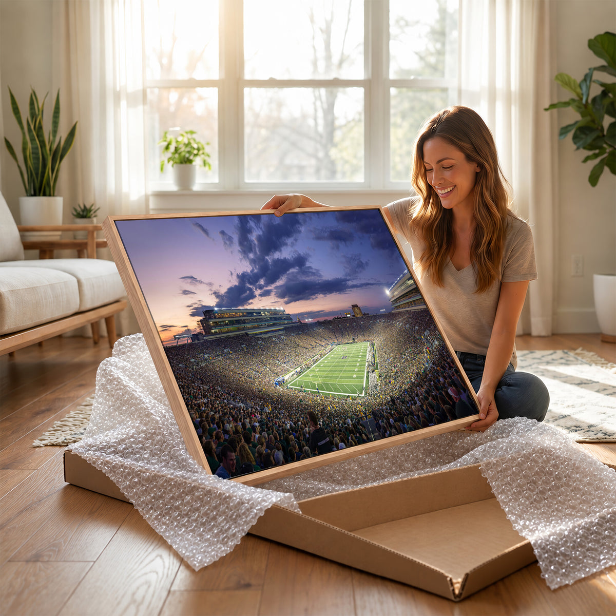 50825-MGV-CV-36X24 - Notre Dame Fighting Irish Football Team Print, Notre Dame Stadium Wall Art Canvas Print