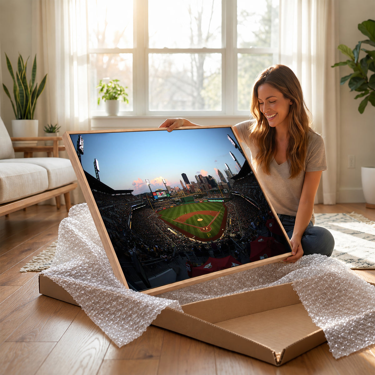 67670-MGV-CV-36X24 - PNC Park Evening Game Triple Canvas Wall Art | Pittsburgh Pirates MLB Stadium