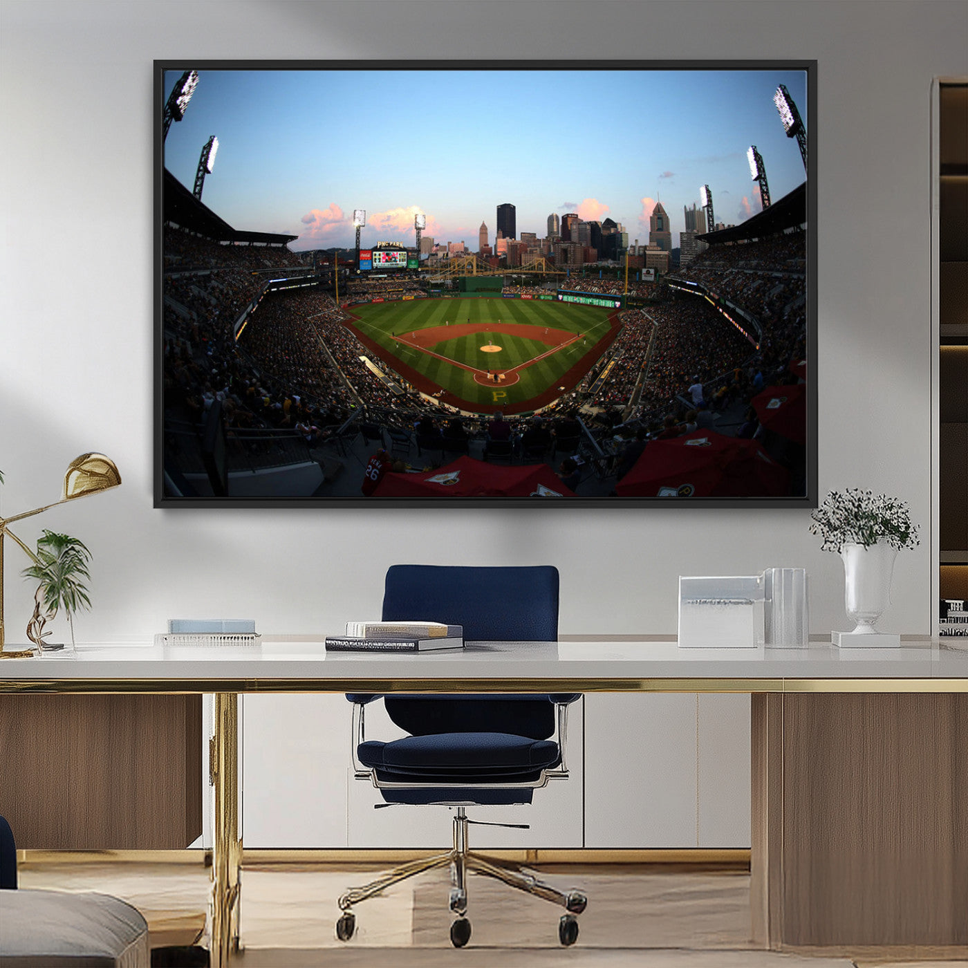 MGV-FC-36X24 - PNC Park Evening Game Triple Canvas Wall Art - Pittsburgh Pirates MLB Match - PNC Park Stadium Wall Art Canvas Print