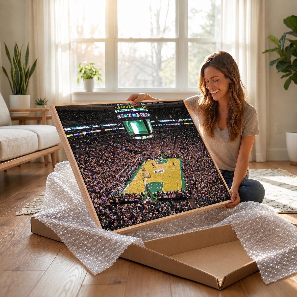 21705-MGV-CV-36X24 - TD Garden Basketball Canvas Wall Art | Boston Celtics Live Action