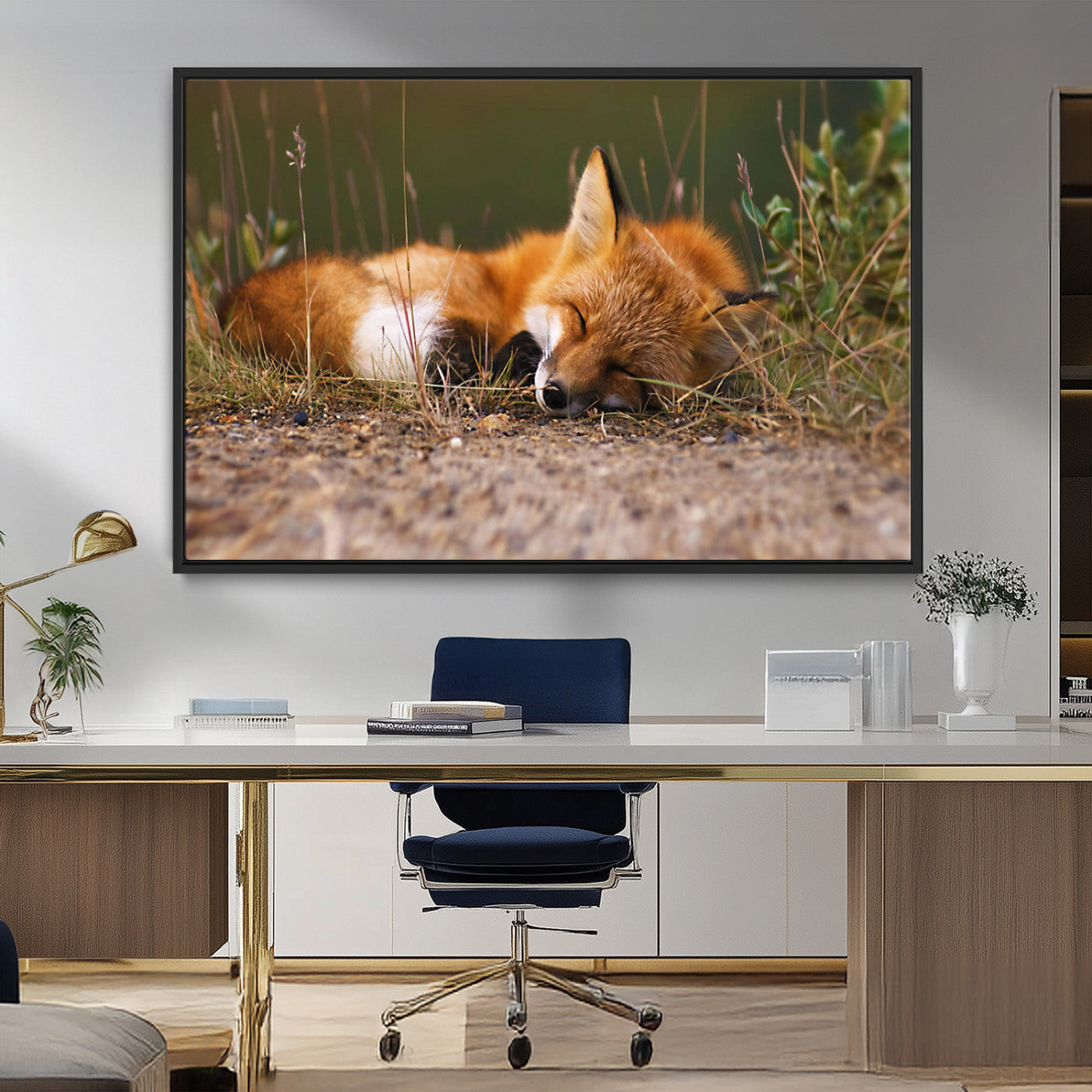 -Sleeping Fox Wall Art Canvas Print, Farmhouse Wall Decor and Animal Wall Art Print