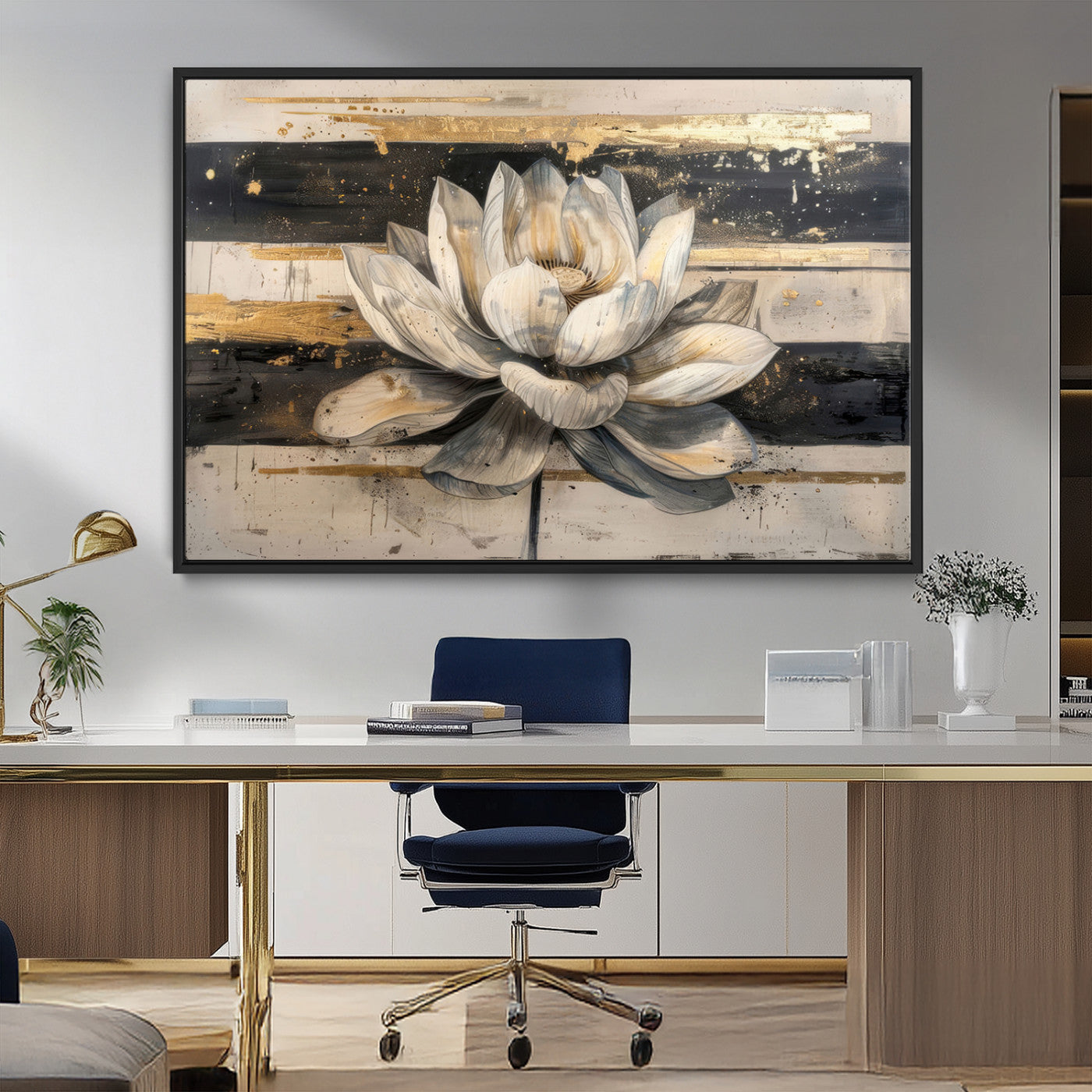 MGV-FC-36X24 - Abstract Lotus Flower Wall Art Canvas Print, Meditation Yoga Room Wall Art