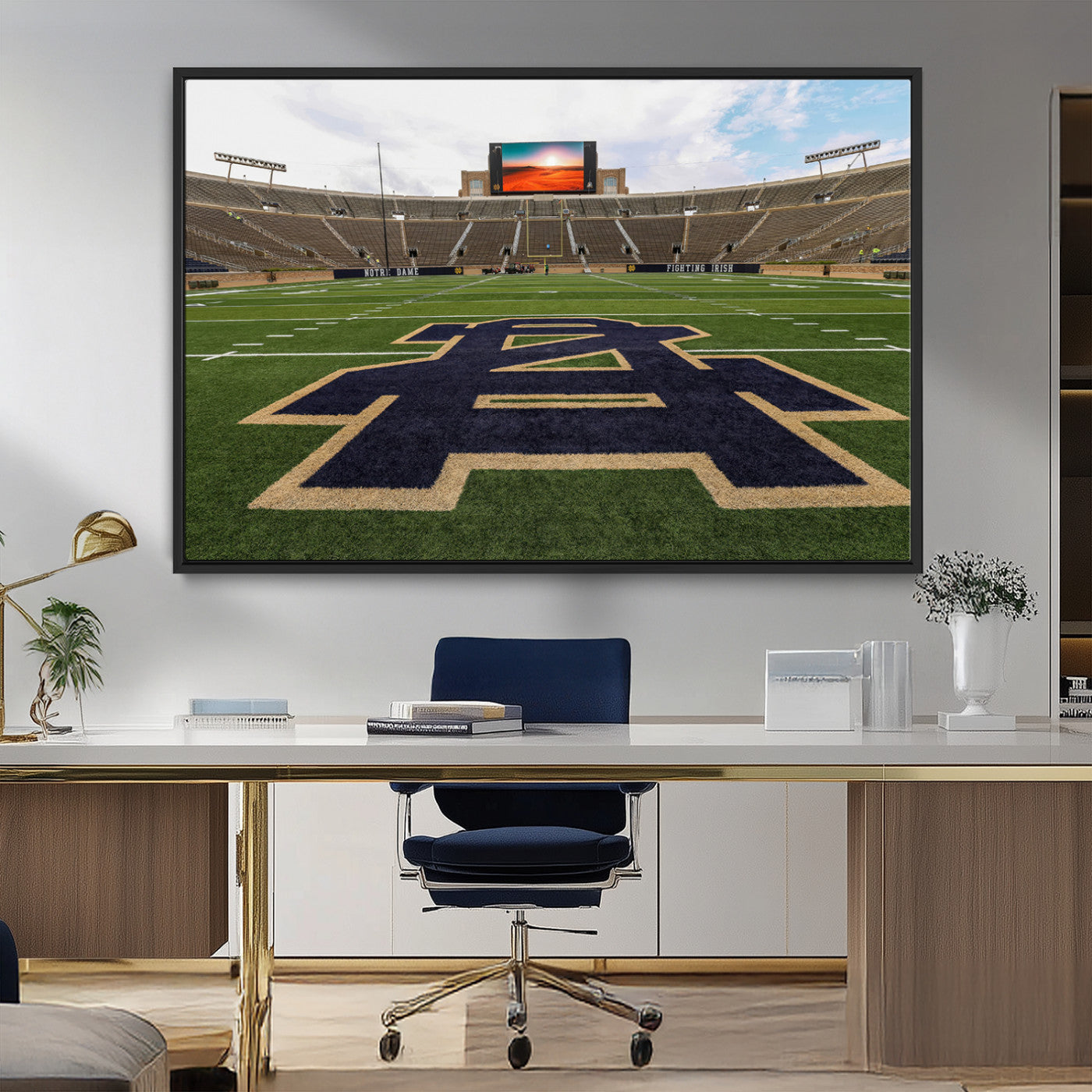 MGV-FC-36X24 - Notre Dame Stadium Giclee Canvas Print | Triptych Wall Art Featuring Iconic Notre Dame Football Field | Ready-to-Hang Sports Stadium Decor