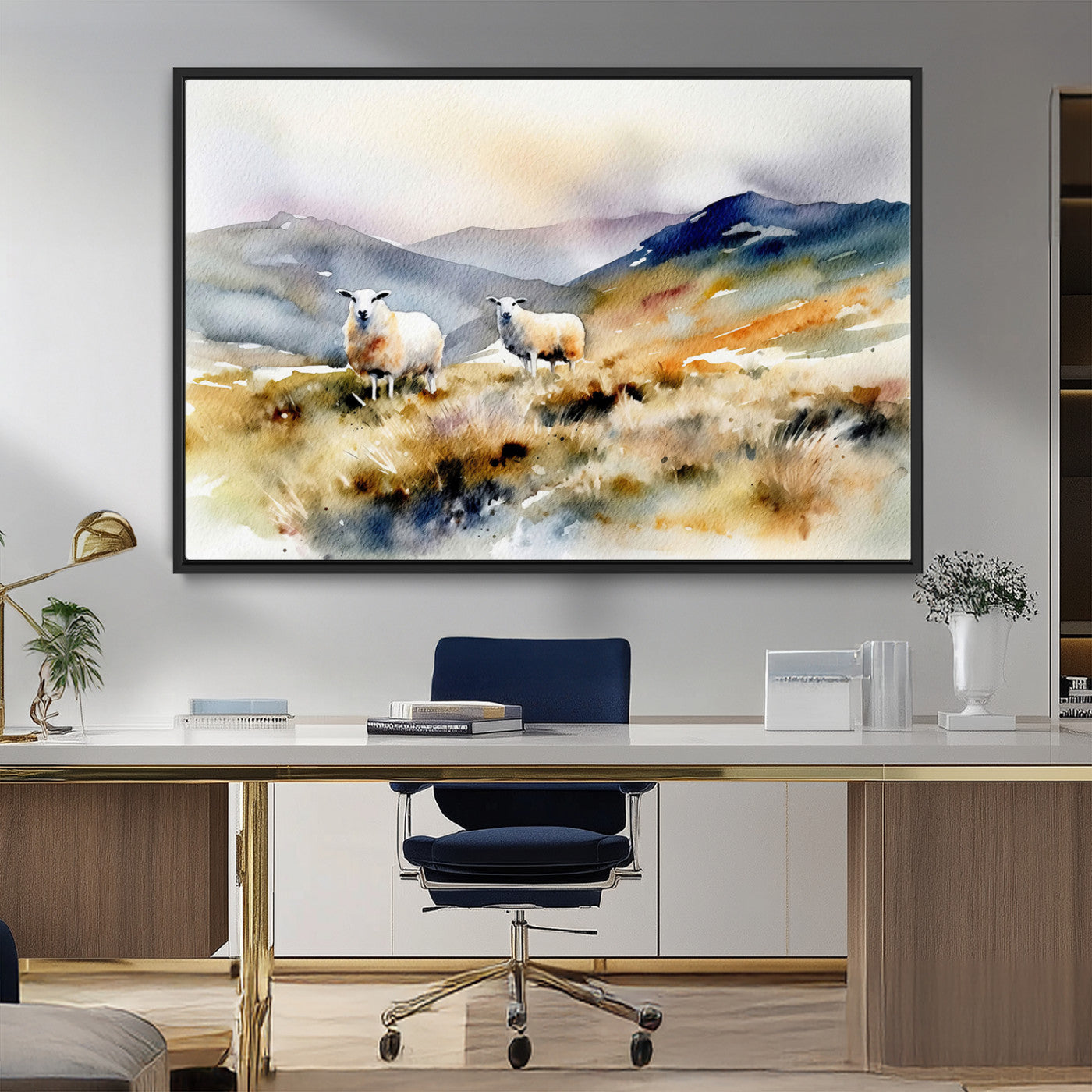 58145-MGV-FC-36X24_Black-Watercolor Sheep for Farmhouse Decor Wall Art Canvas Print, Mountain Wall Art Print