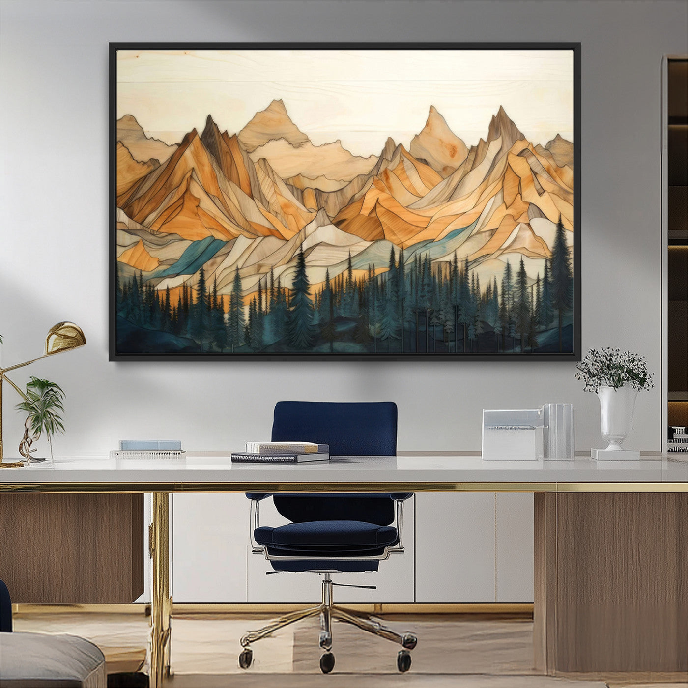 31576-MGV-FC-36X24_Black-Rustic Wood Mountain Wall Art Print | Triptych Giclee Print Featuring Handcrafted Forest and