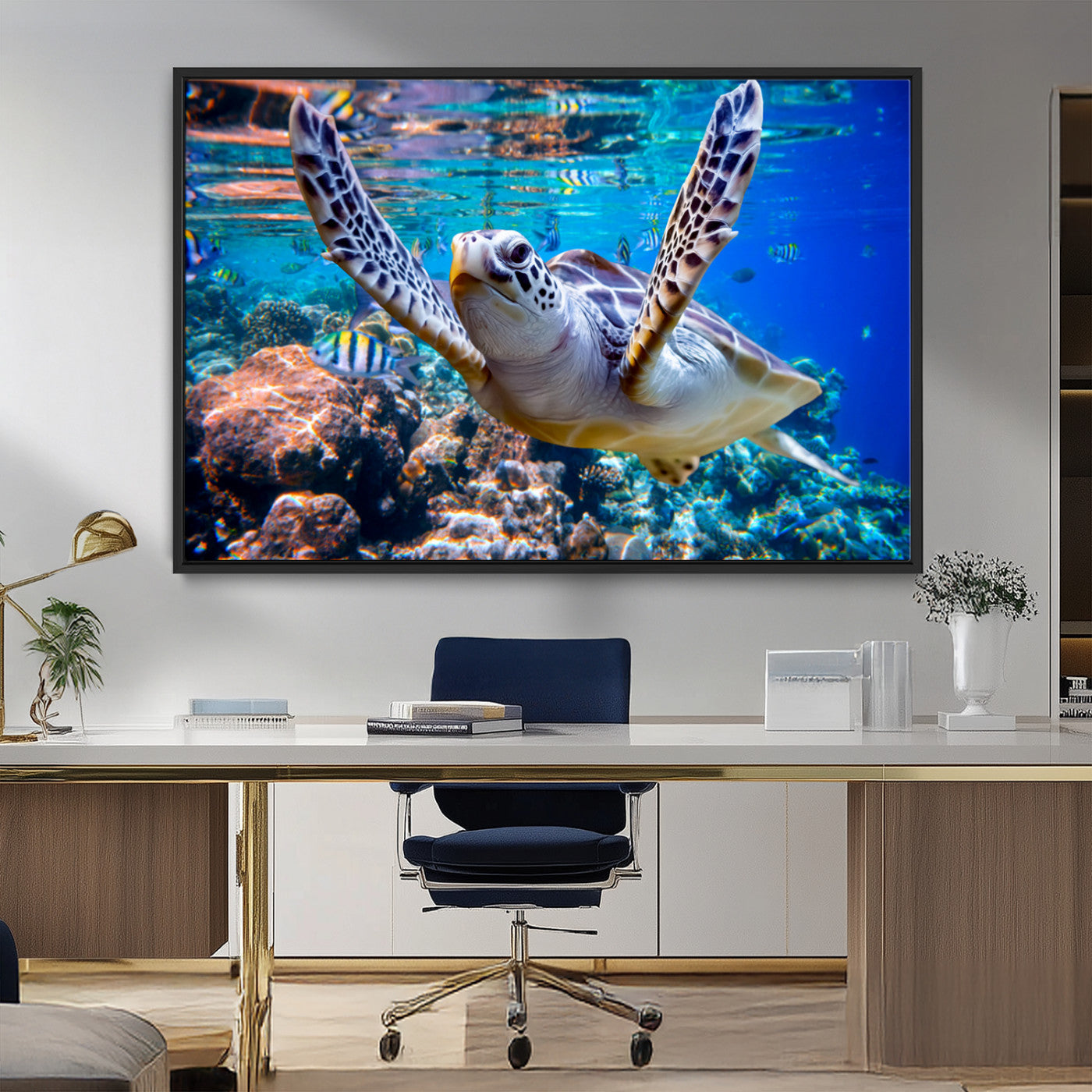 MGV-FC-36X24 - Underwater Sea Turtle Wall Art Canvas Print – Vibrant Ocean Coral Reef Décor, Ready to Hang