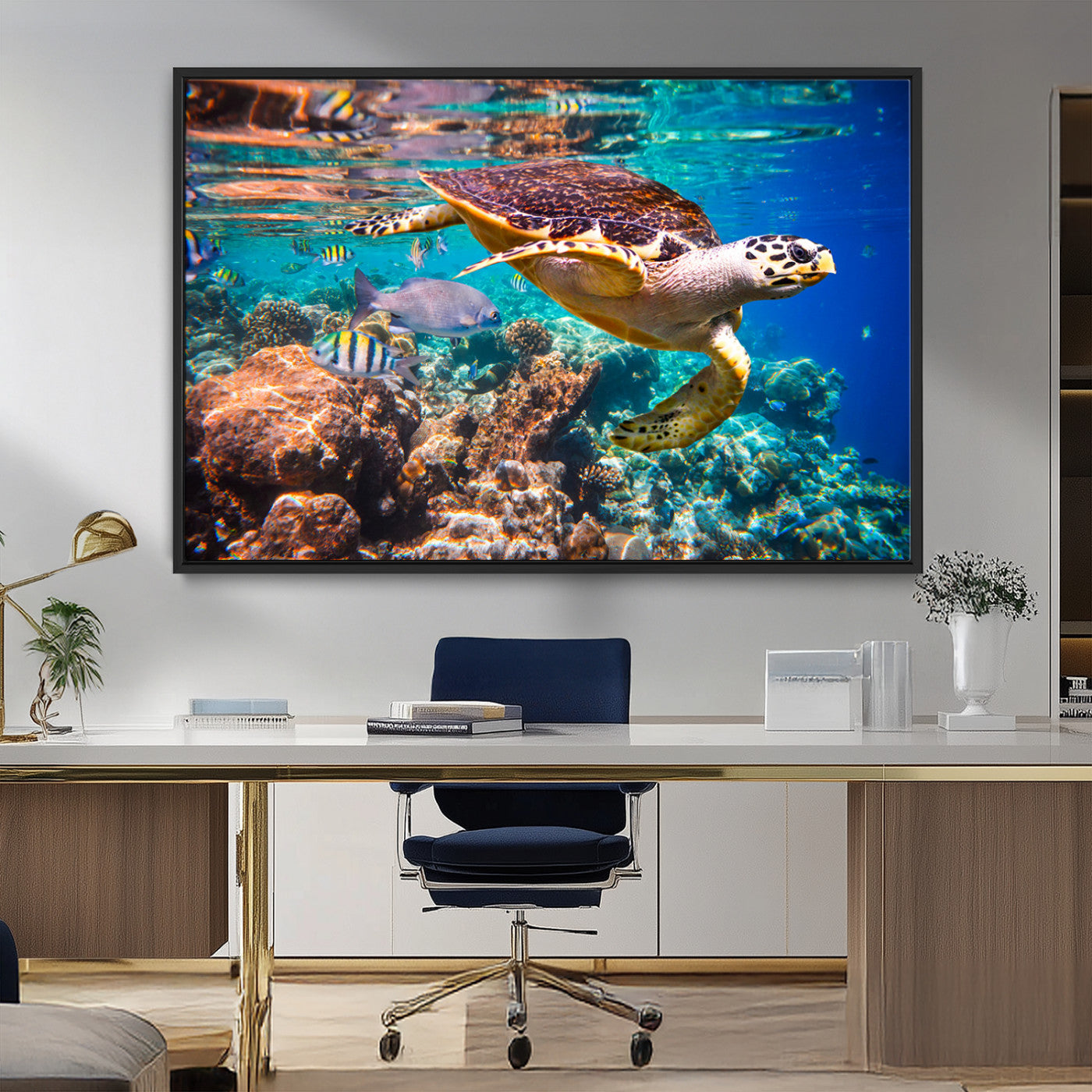 MGV-FC-36X24 - Sea Turtle Wall Art Canvas Print – Vibrant Ocean Coral Reef Décor, Ready to Hang