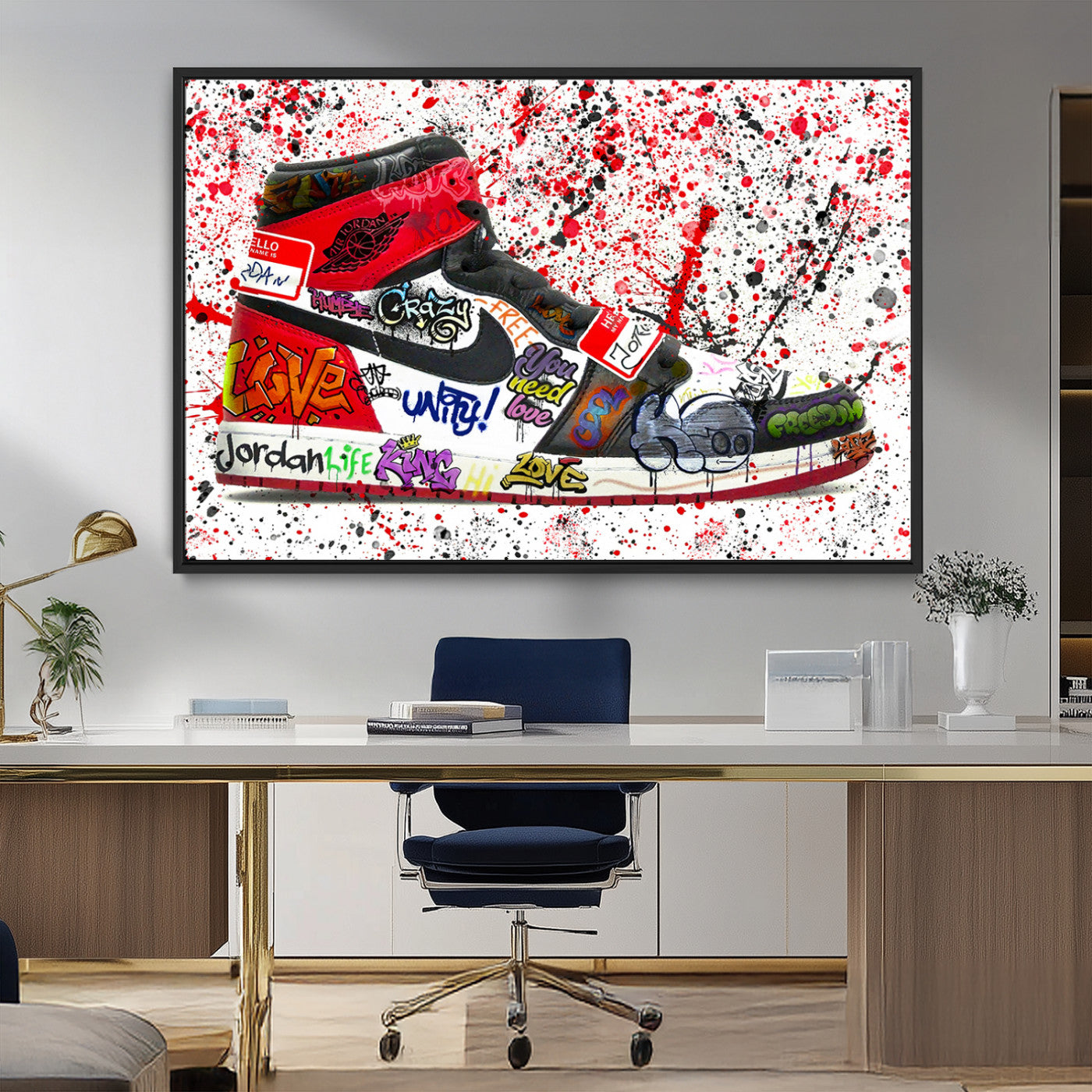 MGV-FC-36X24 - Jordan Shoes Graffiti Wall Art Canvas Print- Jordan Graffiti Canvas Wall Art - Framed Perfect for Sneaker heads and Urban Art Lovers