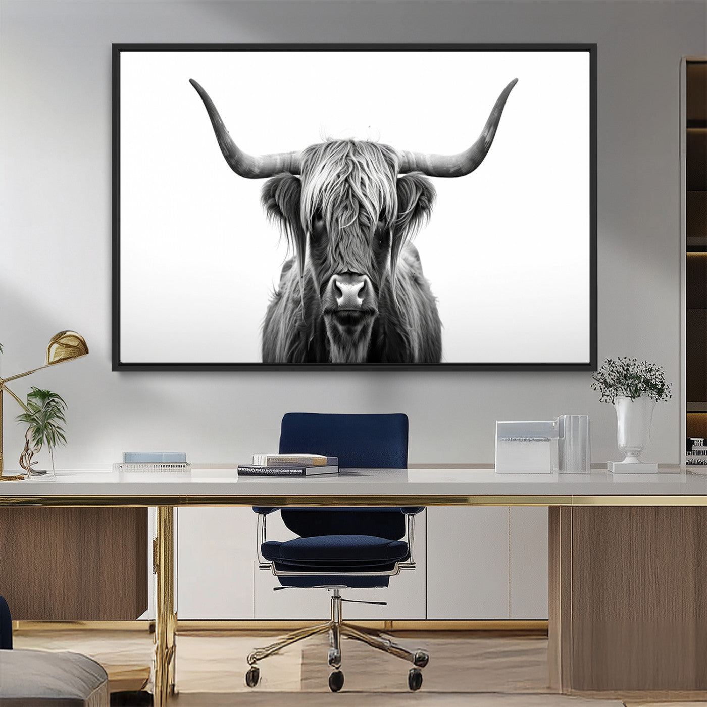 MGV-FC-36X24 - Highland Wall Art Canvas Print – Minimalist Black and White Farmhouse Décor, Ready to Hang