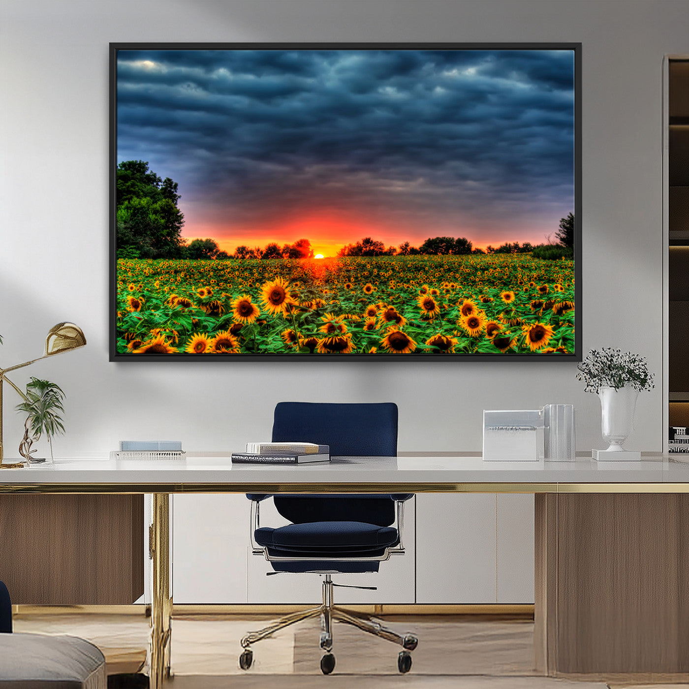 MGV-FC-36X24 - Golden Sunflower Field at Sunset – Breathtaking Sky and Vibrant Flowers, Ready to Hang Wall Art