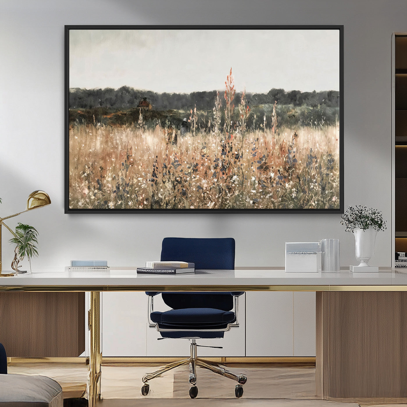 MGV-FC-36X24 - Rustic Field Landscape Wall Art Print, Giclee Canvas Wall Art for Modern Homes, Warm Meadow and