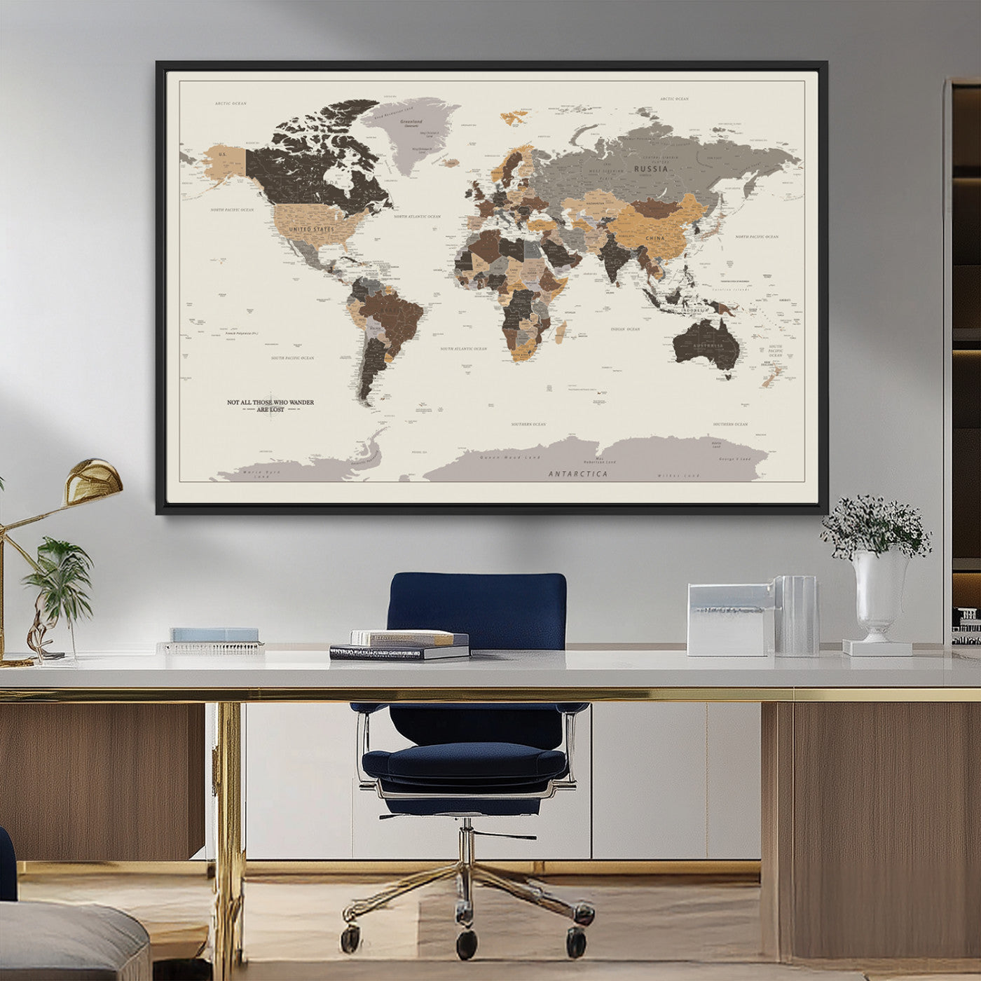 MGV-FC-36X24 - Push Pin World Map Canvas Print – Framed Wall Art for Couples to Track Their Travels – Anniversary